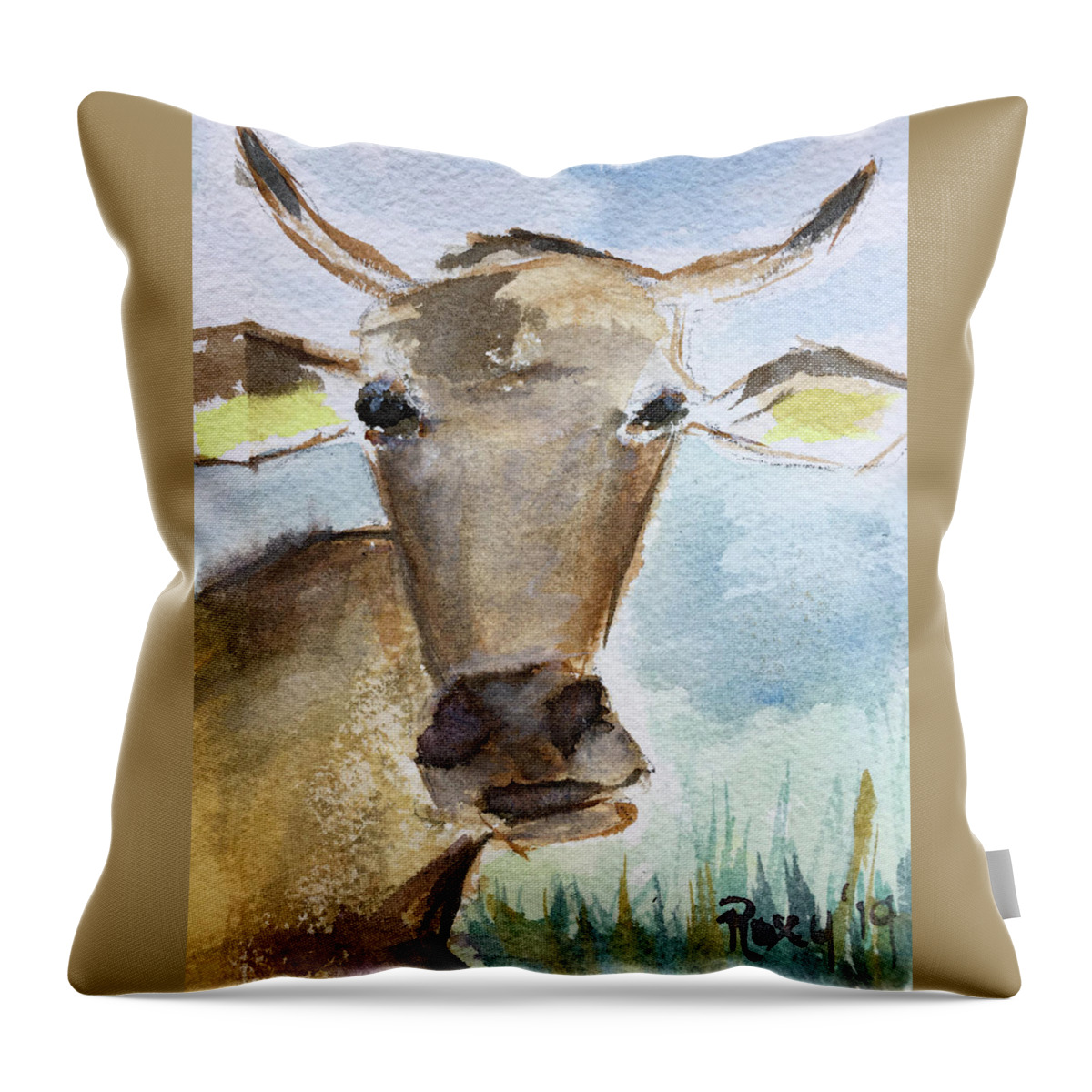 Cow Throw Pillow featuring the painting Sunshine by Roxy Rich