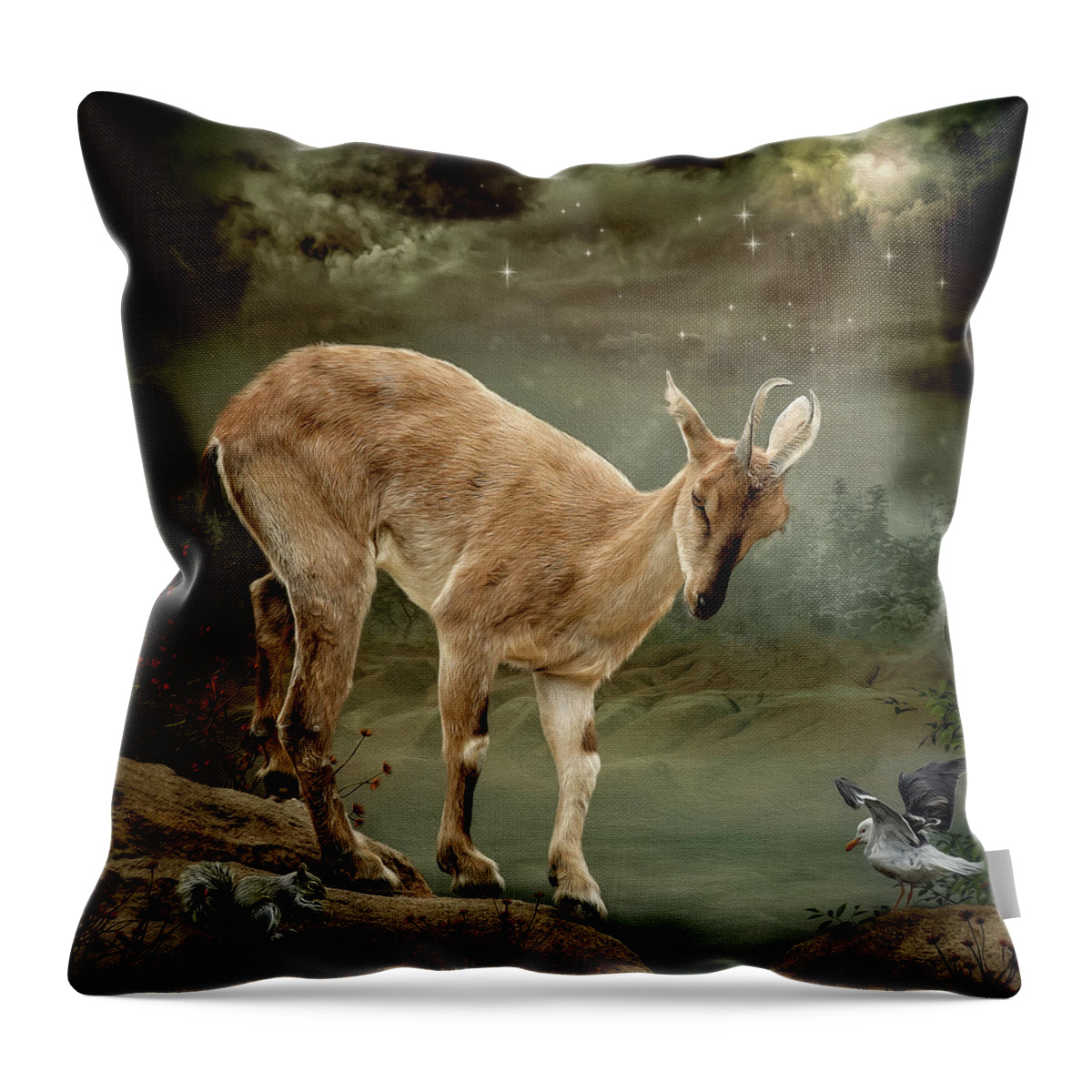 Goat Throw Pillow featuring the digital art Sure Footed by Maggy Pease
