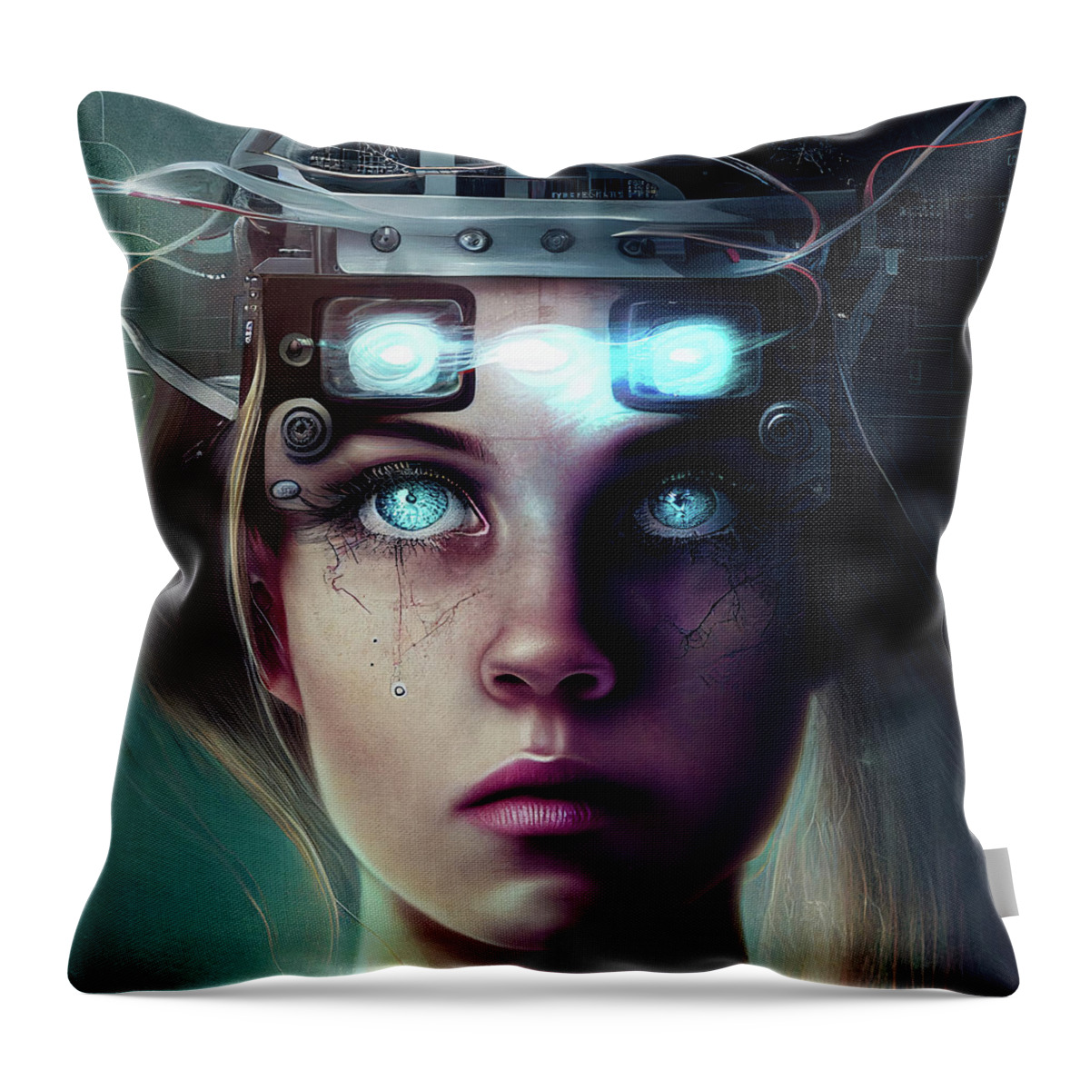 Woman Throw Pillow featuring the digital art Surreal Art 15 Mind Control Woman Portrait by Matthias Hauser