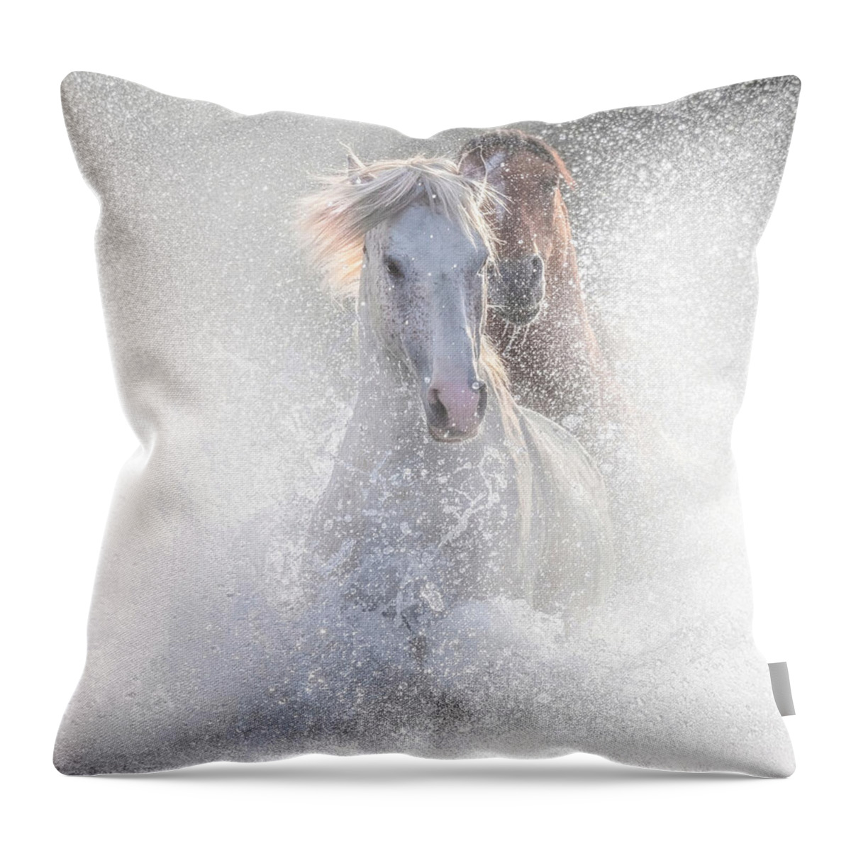 Stallion Throw Pillow featuring the photograph Surreal Chase in Color. by Paul Martin