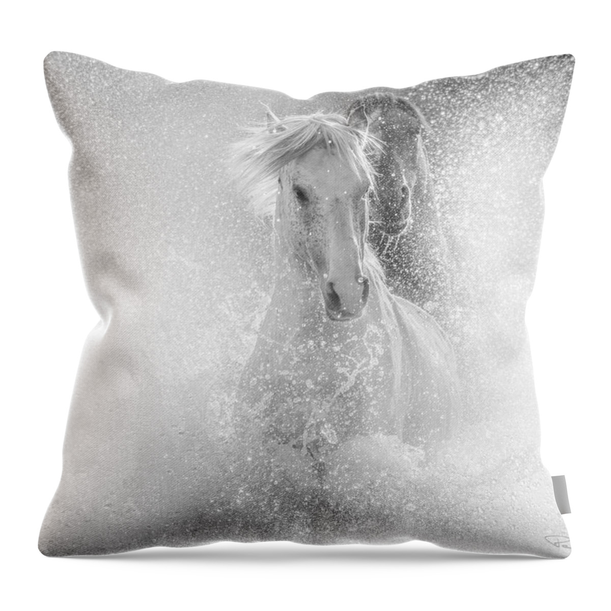 Stallion Throw Pillow featuring the photograph Surreal Chase in Dynamic Greyscale. by Paul Martin