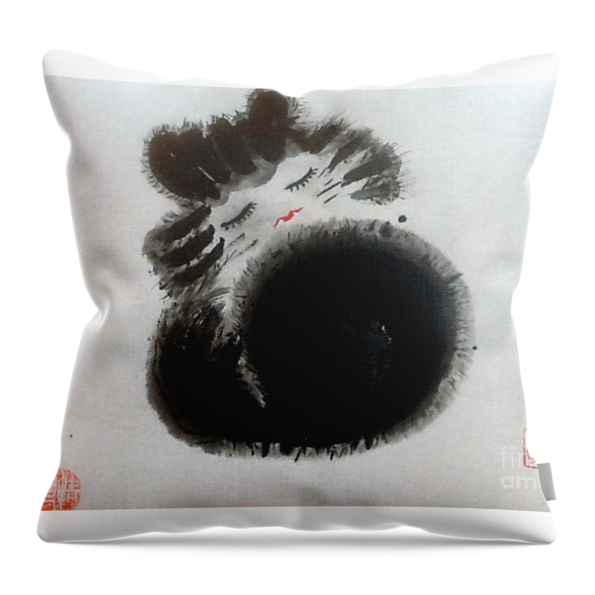 Cat Throw Pillow featuring the painting Sweet Cat by Carmen Lam