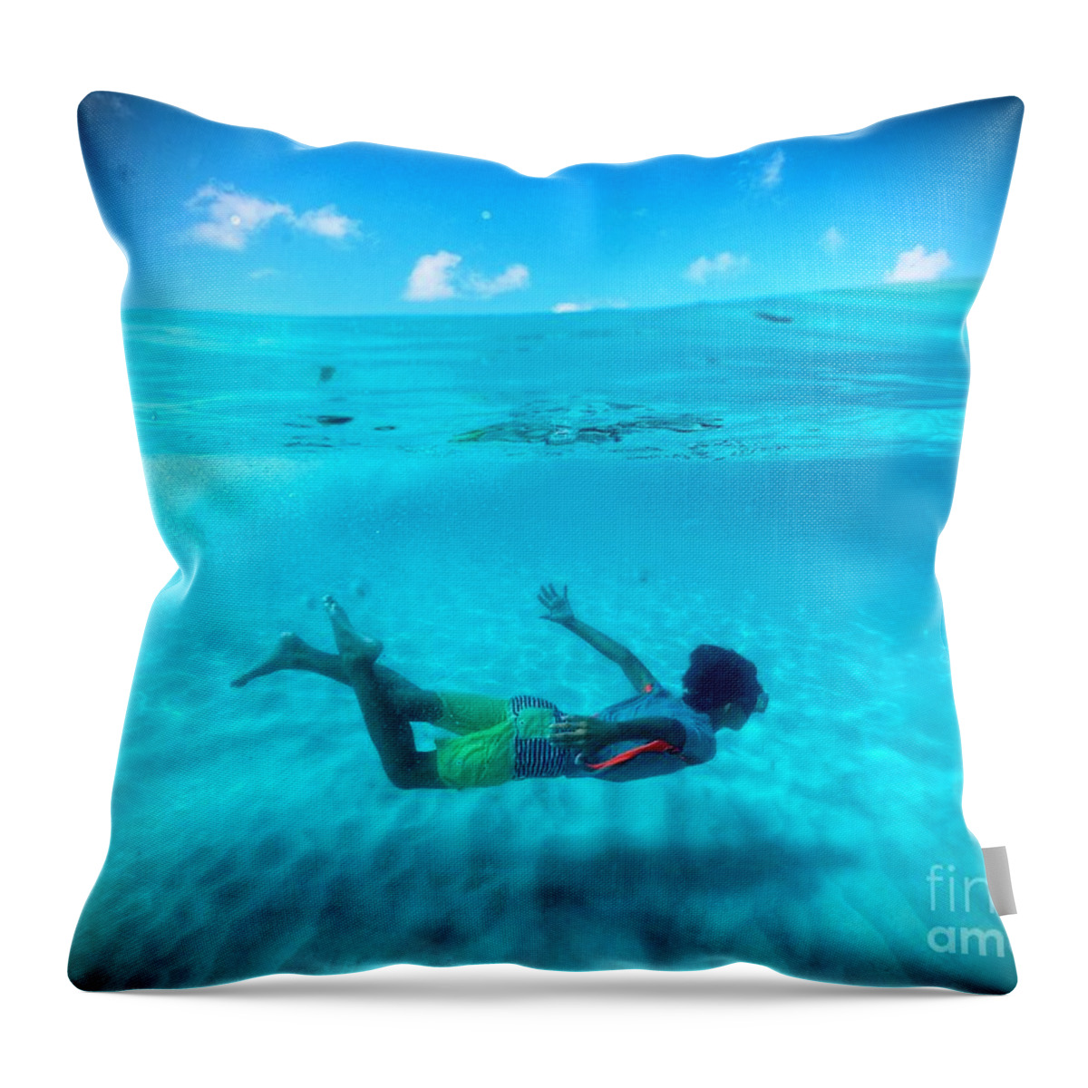 Grand Anse Beach Throw Pillow featuring the photograph Swimming Free by Laura Forde