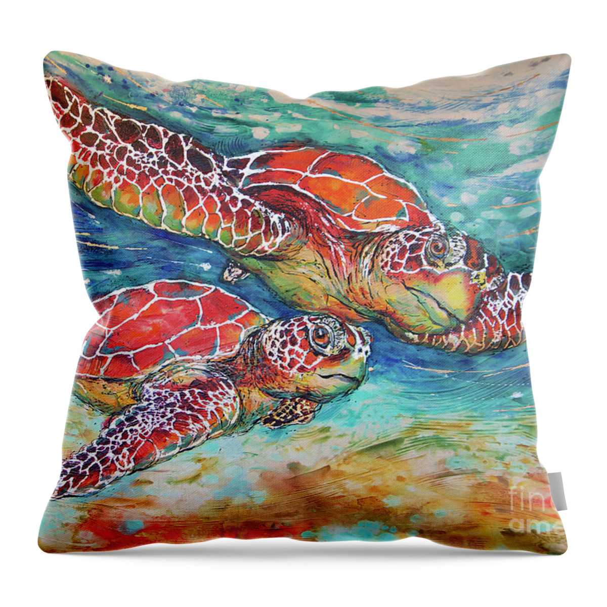  Throw Pillow featuring the painting Splendid Sea Turtles by Jyotika Shroff