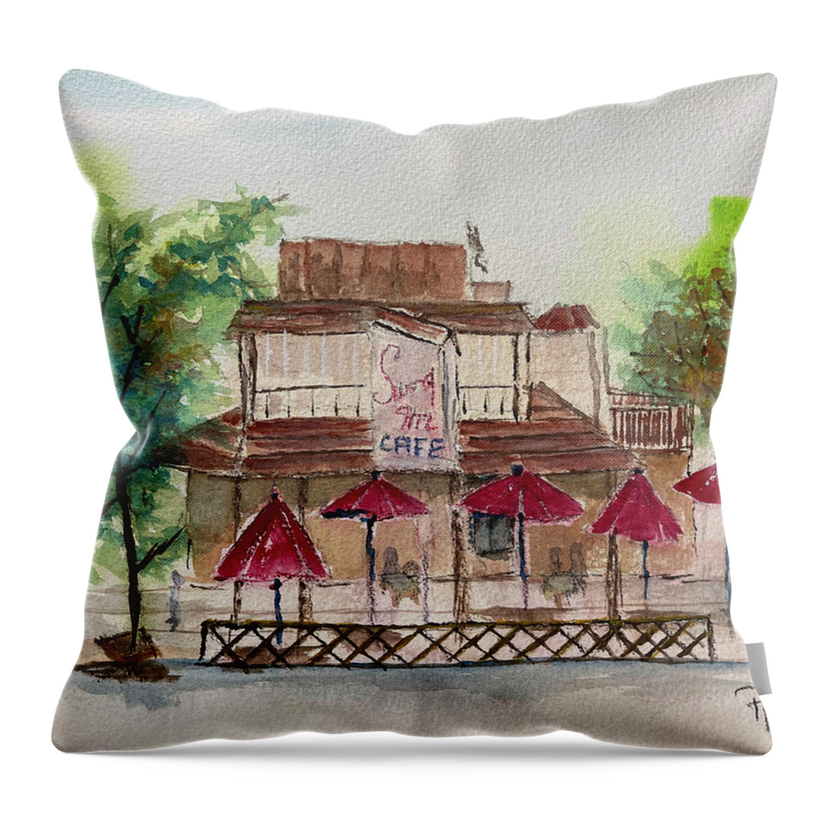 Swing Inn Throw Pillow featuring the painting Swing Inn Cafe Temecula by Roxy Rich
