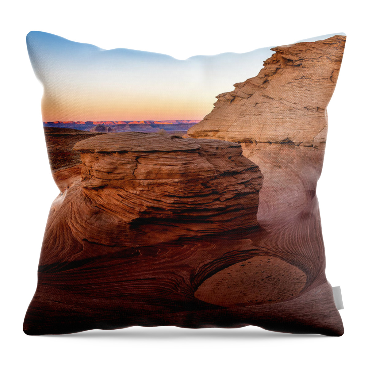 Sandstone Throw Pillow featuring the photograph Swirly Rock Sunset by Bradley Morris