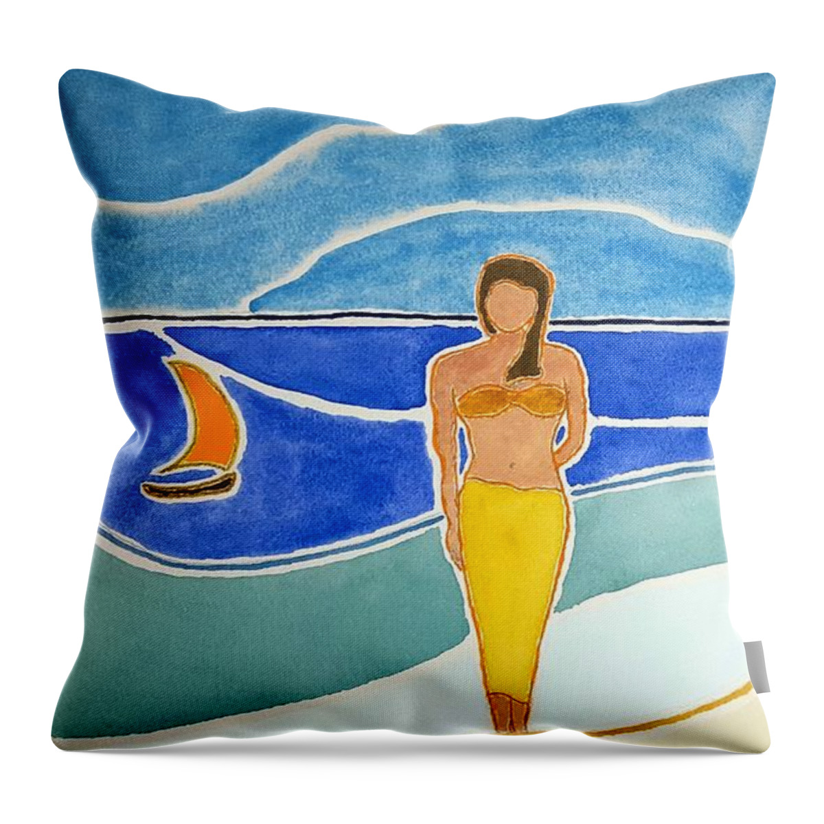 Watercolor Throw Pillow featuring the painting Tahitian Shore by John Klobucher