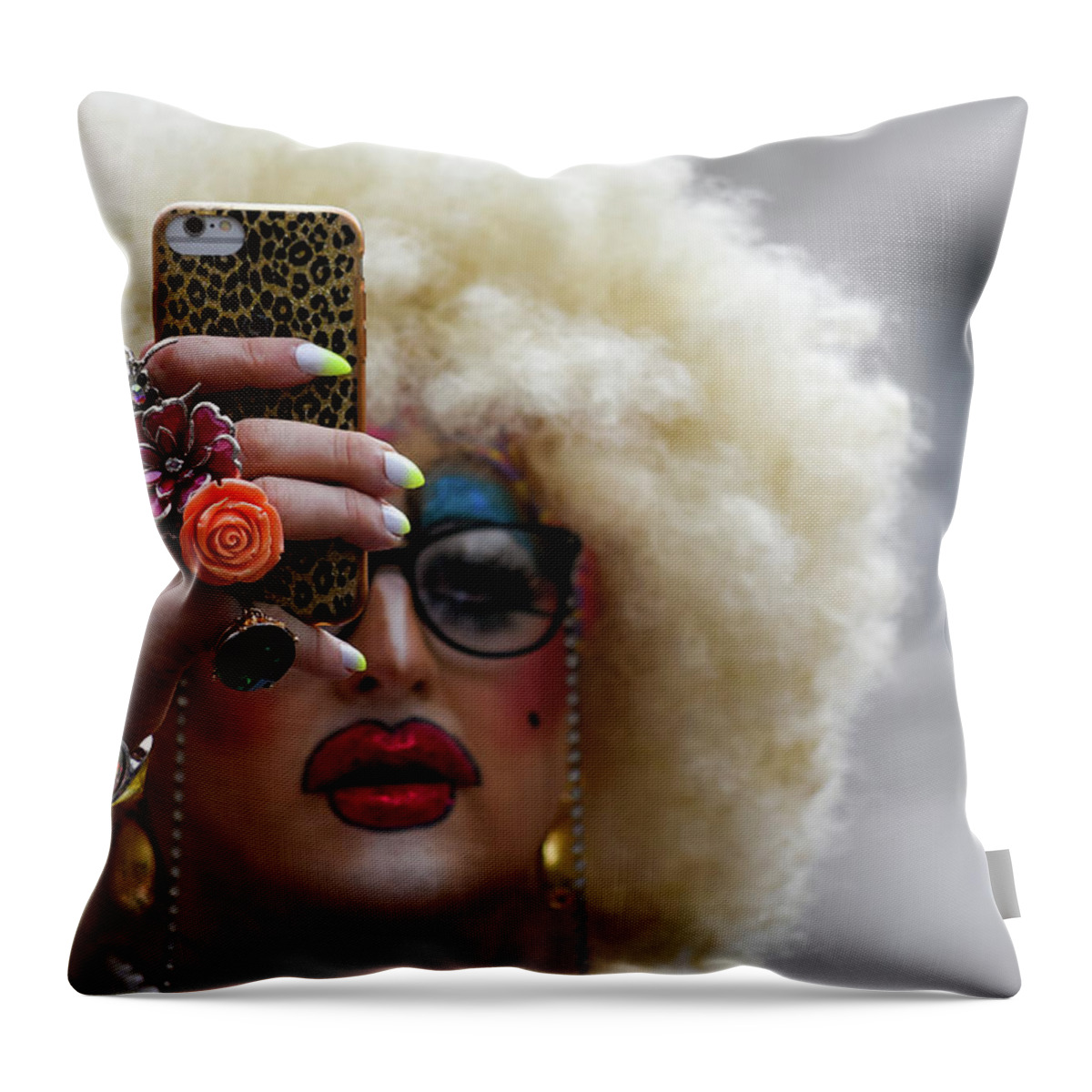 Lgbt Throw Pillow featuring the photograph Taking a selfie during Pride in London 2019 by Andrew Lalchan