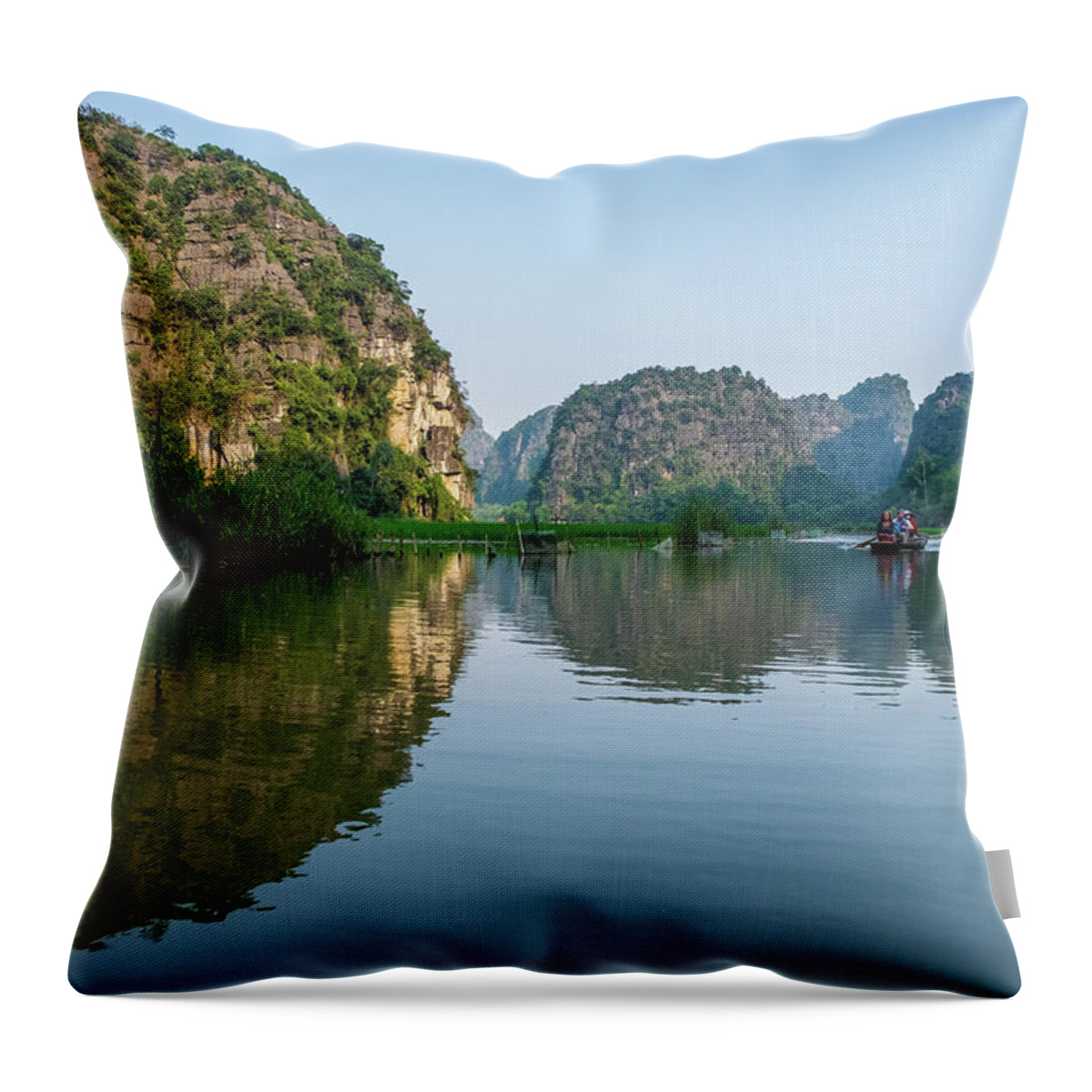 Ba Giot Throw Pillow featuring the photograph Tam Coc View in Ninh Binh by Arj Munoz
