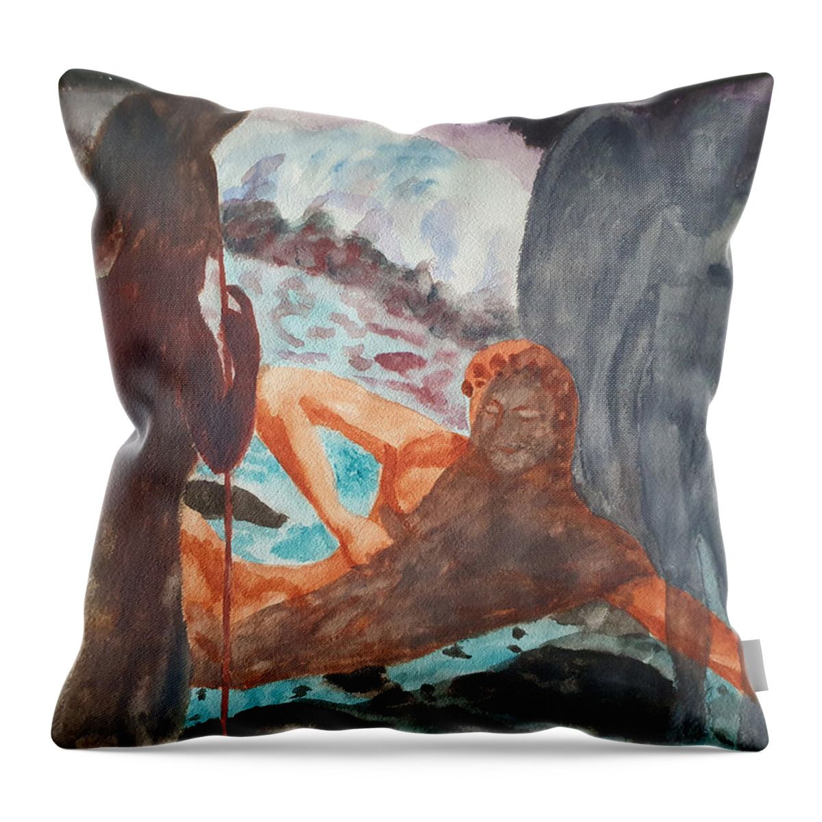 Masterpiece Paintings Throw Pillow featuring the painting Tanathos Death of a Warrior by Enrico Garff