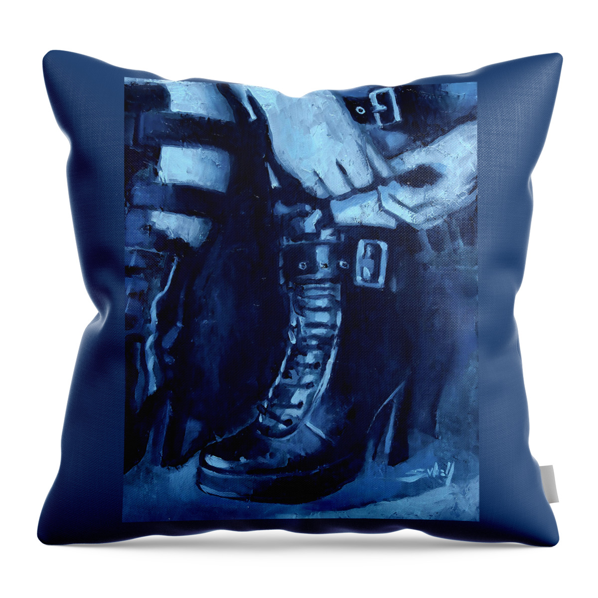 Gothic Throw Pillow featuring the painting Tangence Variation en bleu by Sv Bell