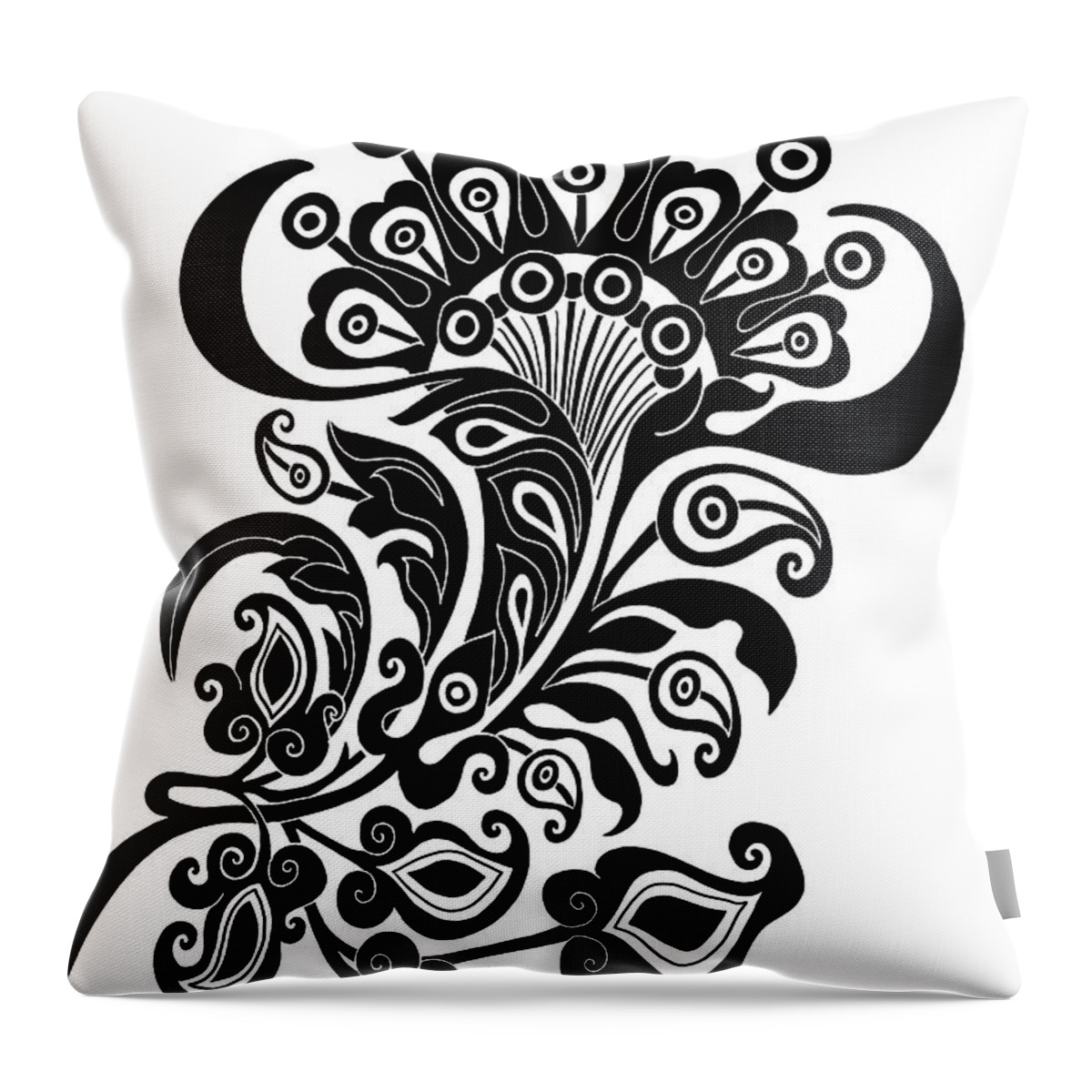 Flower Throw Pillow featuring the drawing Tapestry Flower Ink 2 by Amy E Fraser