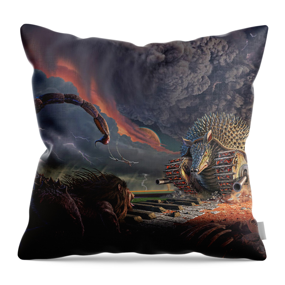 Elp Throw Pillow featuring the digital art Tarkus Legacy 1-Battlefield by Jerry LoFaro