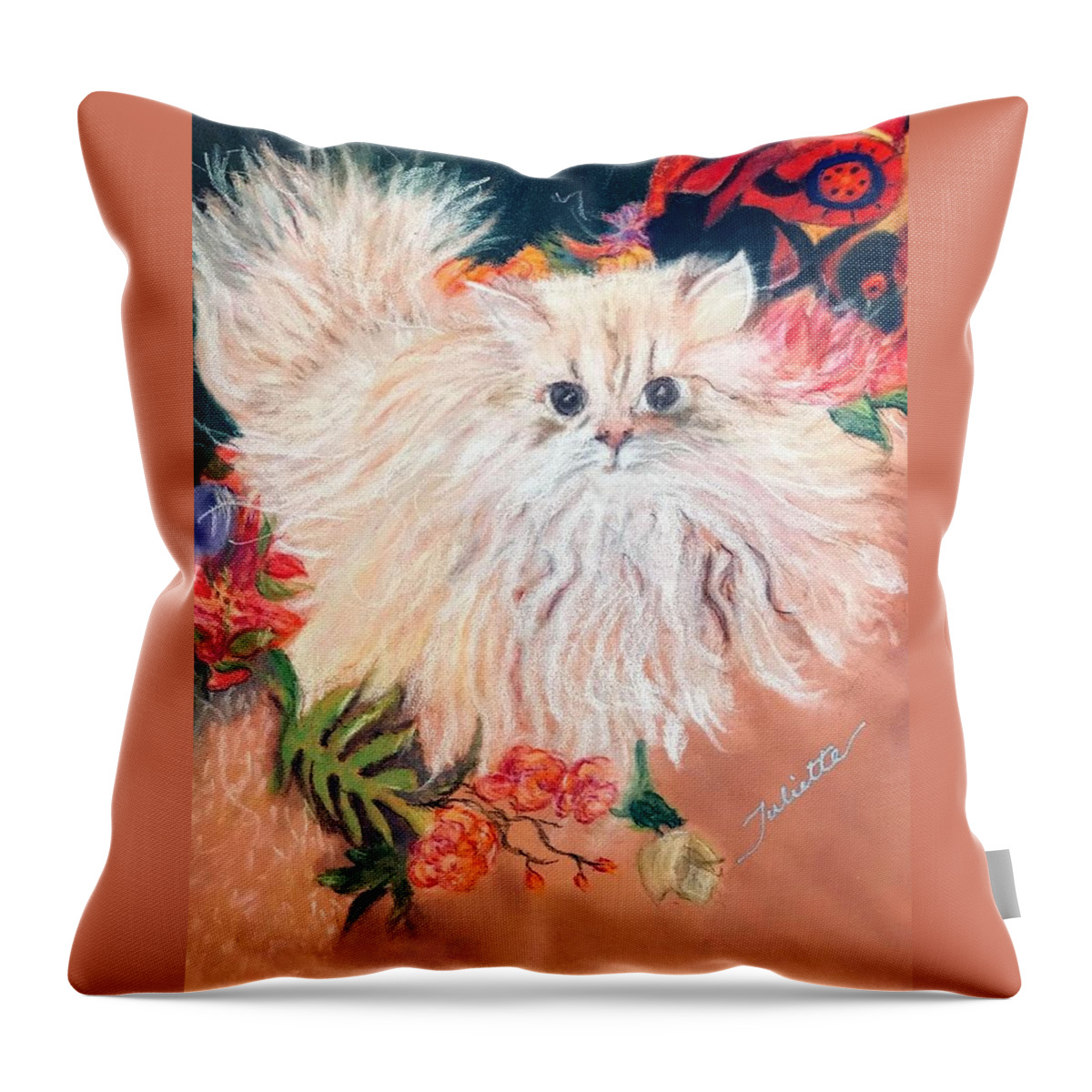 Persian Cat Throw Pillow featuring the pastel Tawny by Juliette Becker