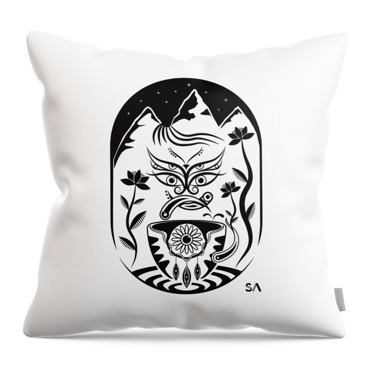 Black And White Throw Pillow featuring the digital art tea by Silvio Ary Cavalcante