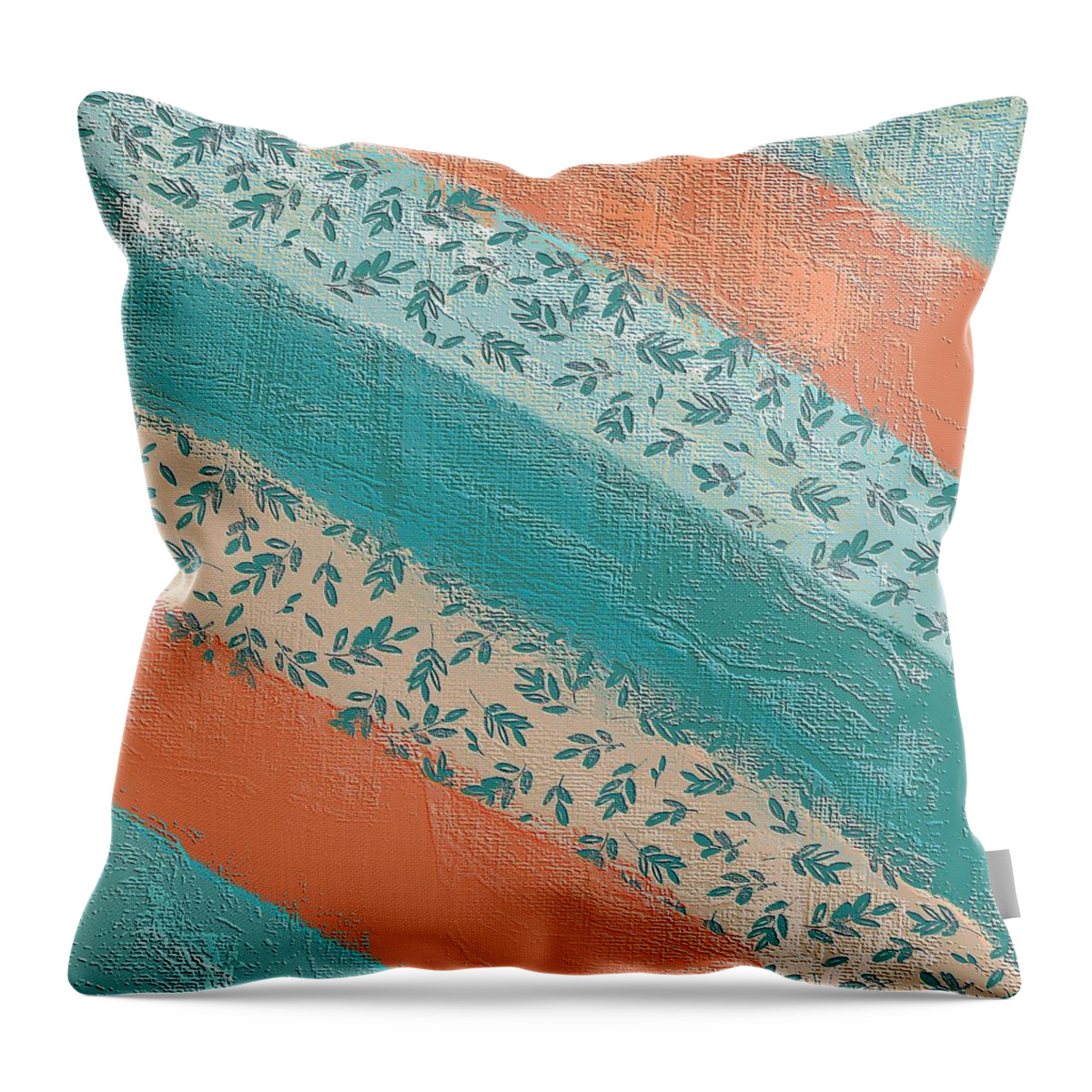 Pattern Throw Pillow featuring the digital art Teal and Peach Diagonal by Bonnie Bruno