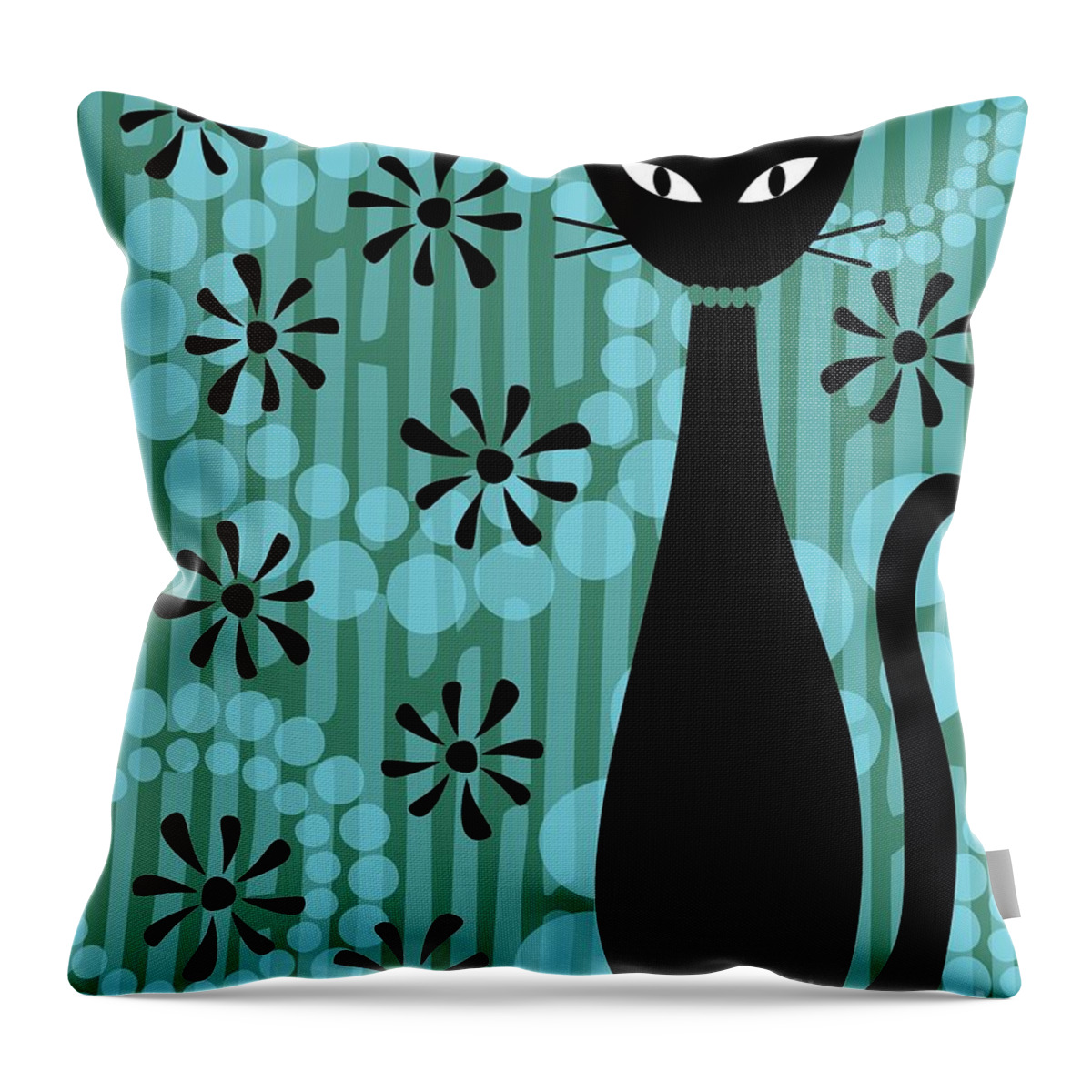 Abstract Cat Throw Pillow featuring the digital art Teal Mod Cat by Donna Mibus