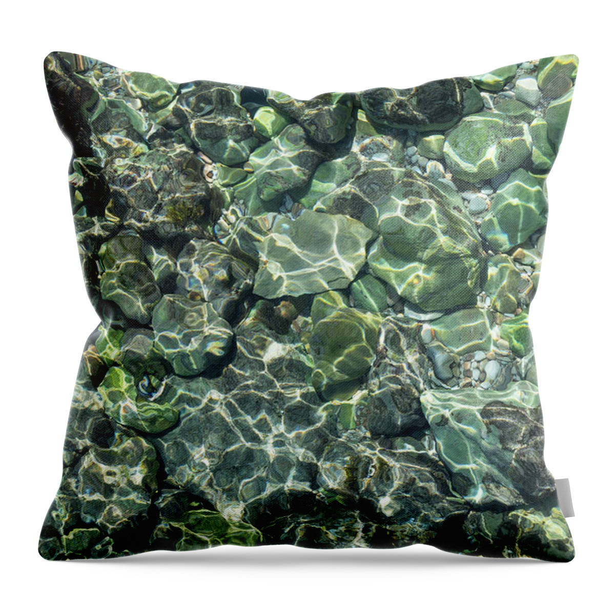 Sea Water Throw Pillow featuring the photograph Teal sea water and reflections of sunlight by Adriana Mueller