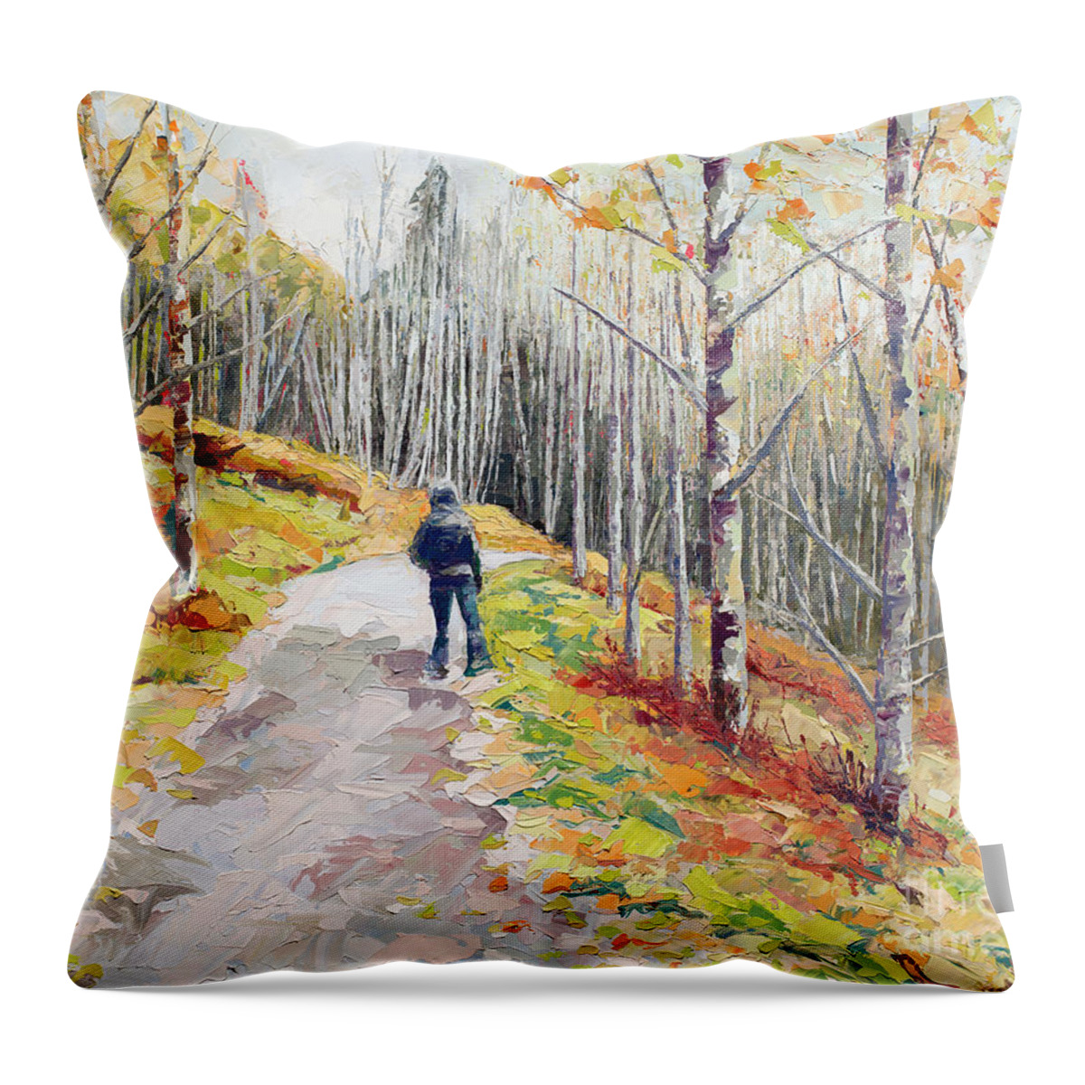 Telluride Throw Pillow featuring the painting Lone Hiker, 2018 by PJ Kirk