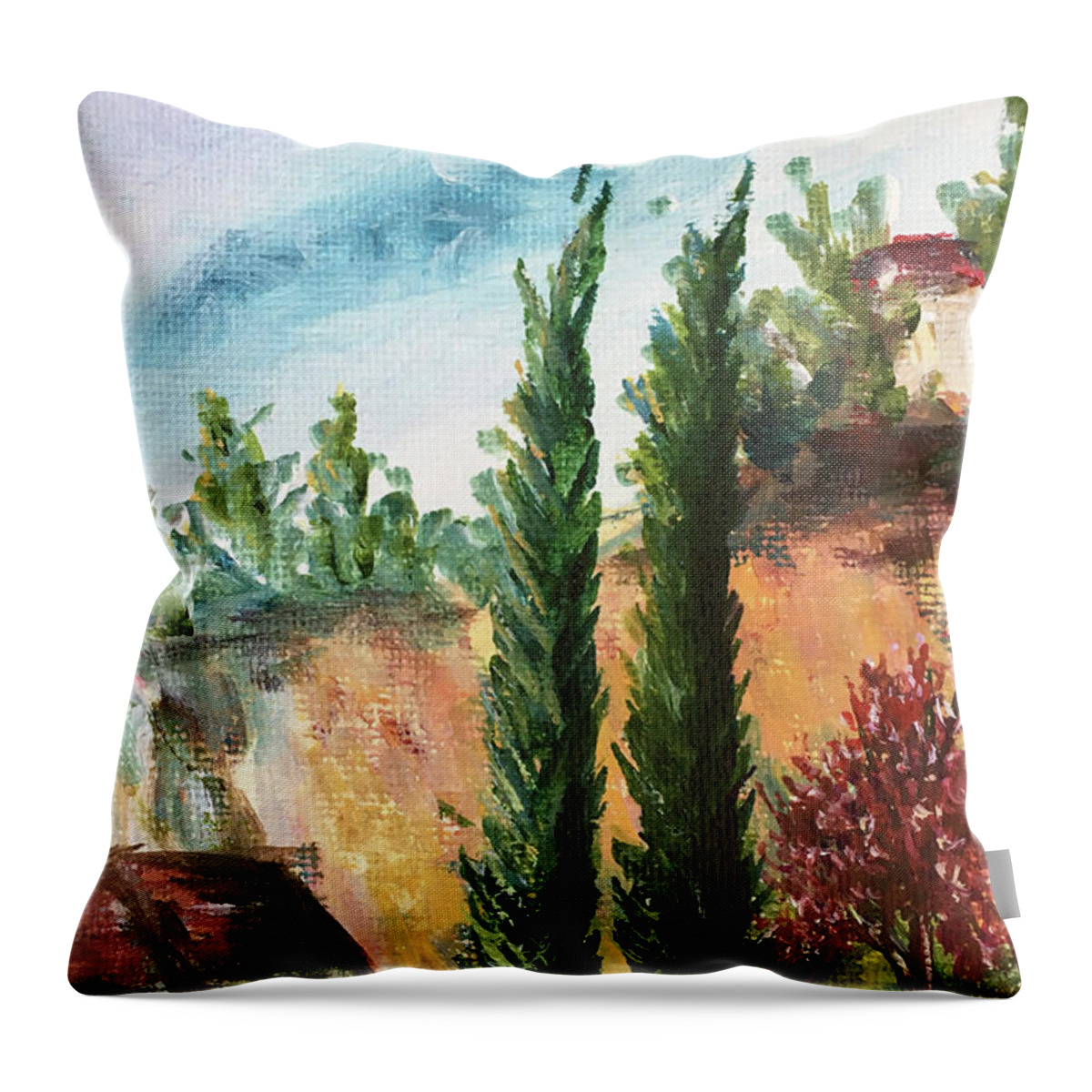 Temecula Throw Pillow featuring the painting Temecula Cyprus by Roxy Rich