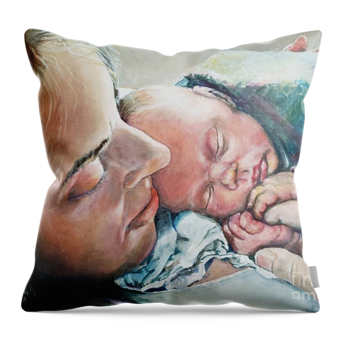 Mother Throw Pillow featuring the painting Tender Moment by Merana Cadorette