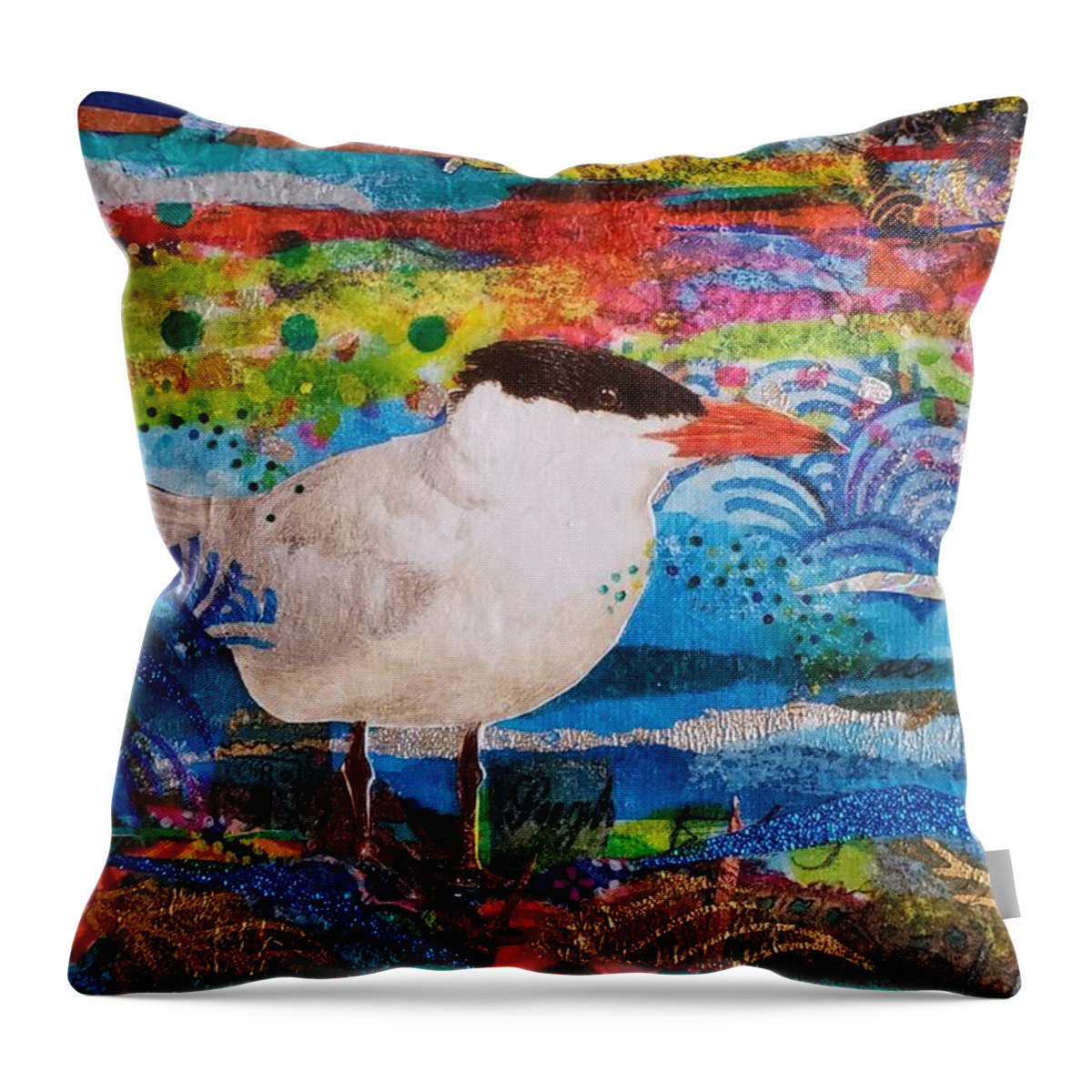 Tern Throw Pillow featuring the mixed media Tern Portrait by Deborah Cherrin