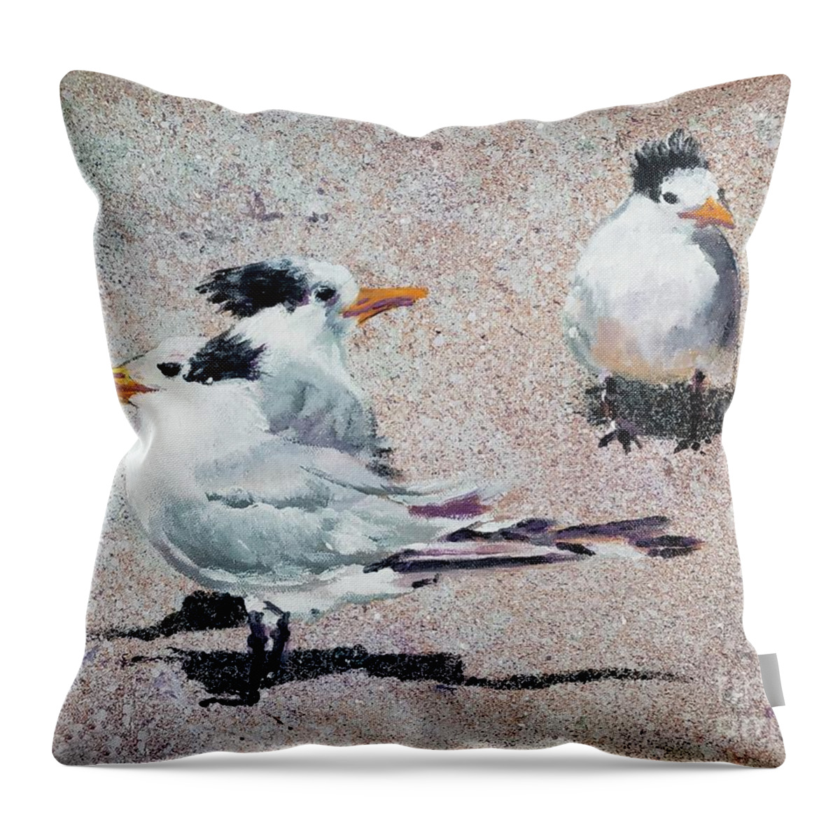 Tern Throw Pillow featuring the painting Tern Trio by Merana Cadorette