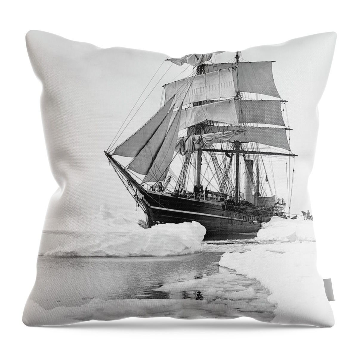 1900s Throw Pillow featuring the photograph Terra Nova in Antarctic pack ice, 1910 by Scott Polar Research Institute