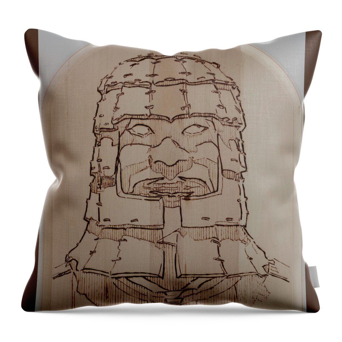 Pyrography Throw Pillow featuring the pyrography Terracotta Warrior - Unearthed by Sean Connolly