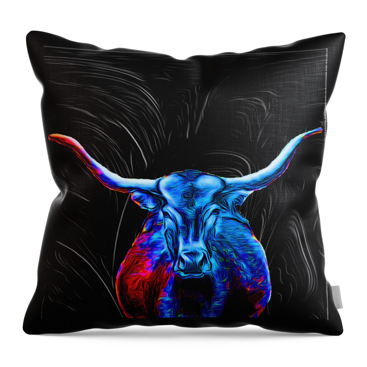 Abstract Throw Pillow featuring the digital art Texas Longhorn - Abstract by Ronald Mills
