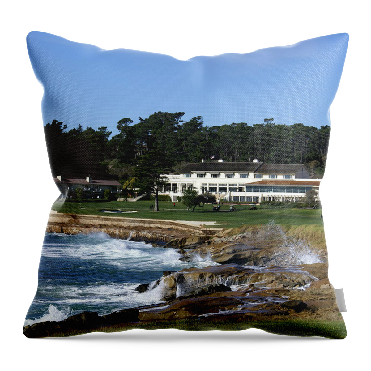 The 18th At Pebble Throw Pillow featuring the photograph The 18th At Pebble Beach by Barbara Snyder