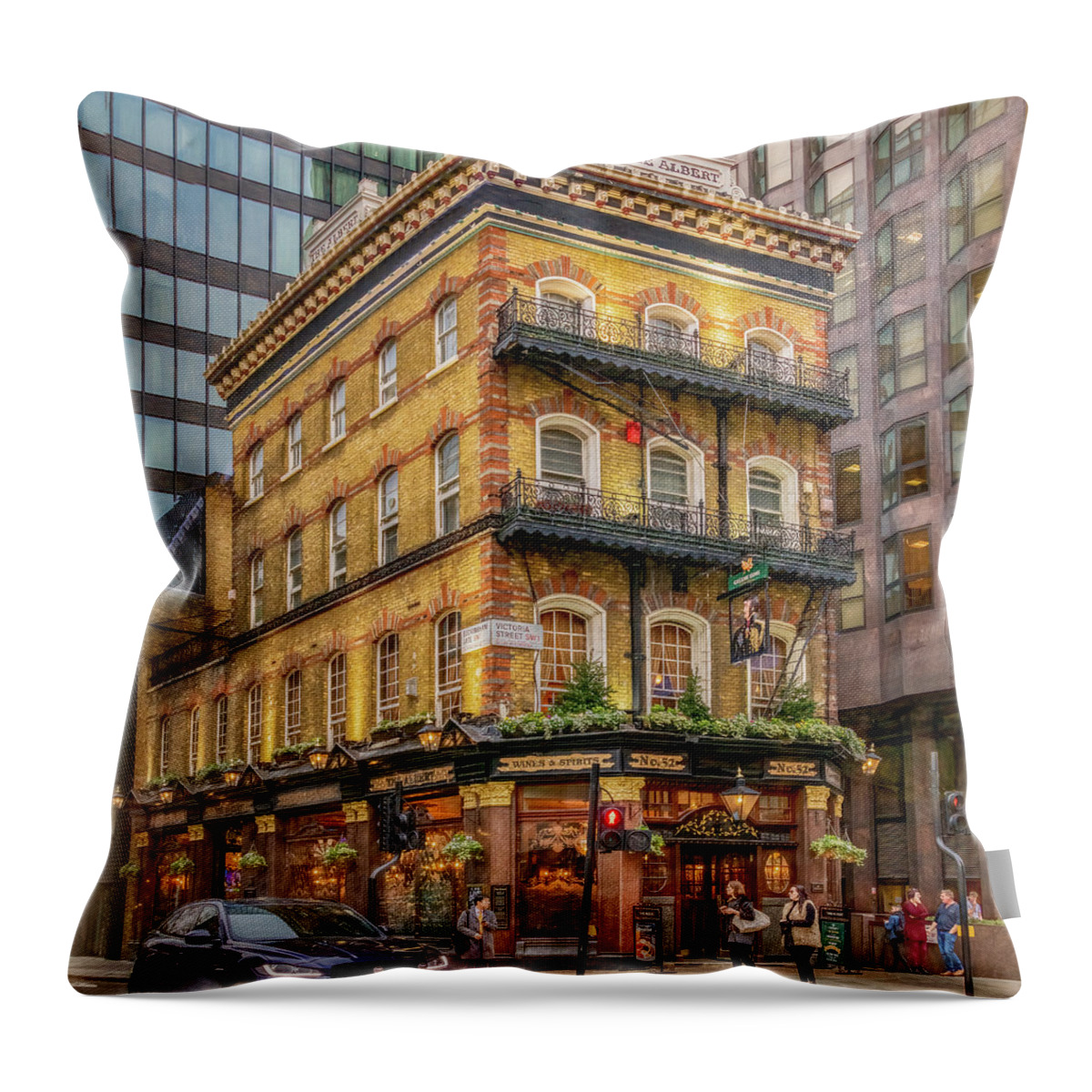 Prince Albert Throw Pillow featuring the photograph The Albert Pub, London by Marcy Wielfaert
