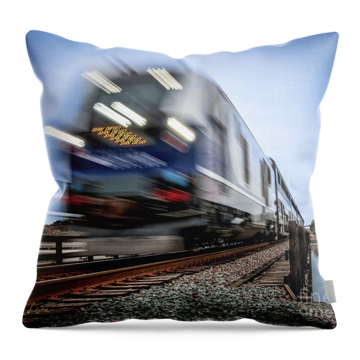 Amtrak Throw Pillow featuring the photograph The Amtrak Pacific Surfliner is On Time by David Levin