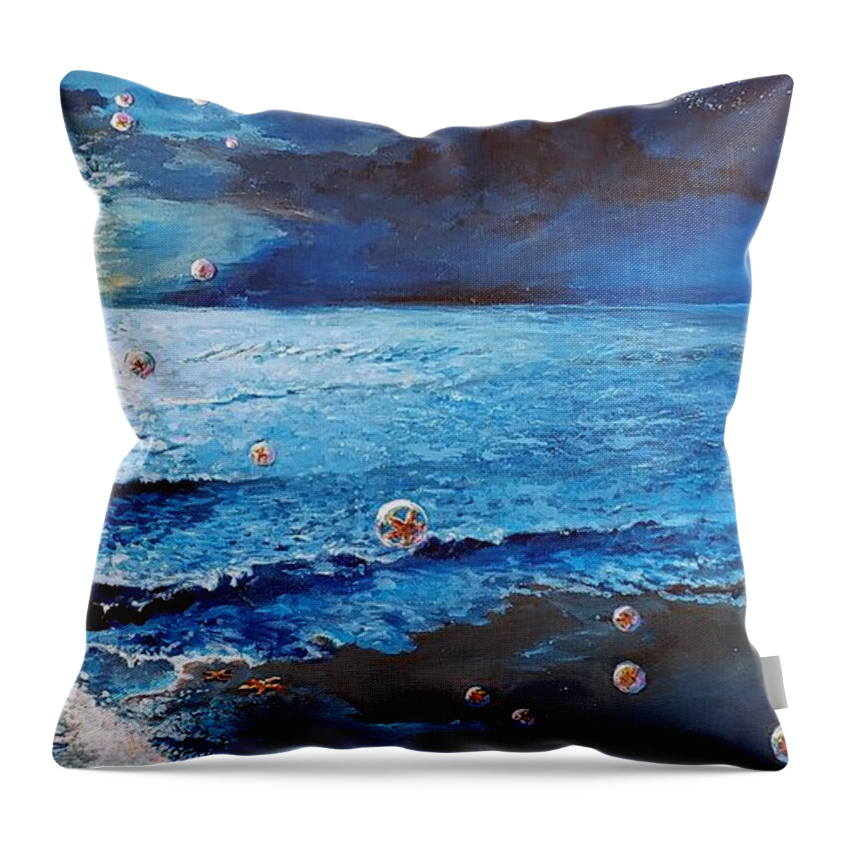 Ocean Throw Pillow featuring the painting The Ascension of the Sea Stars by Merana Cadorette