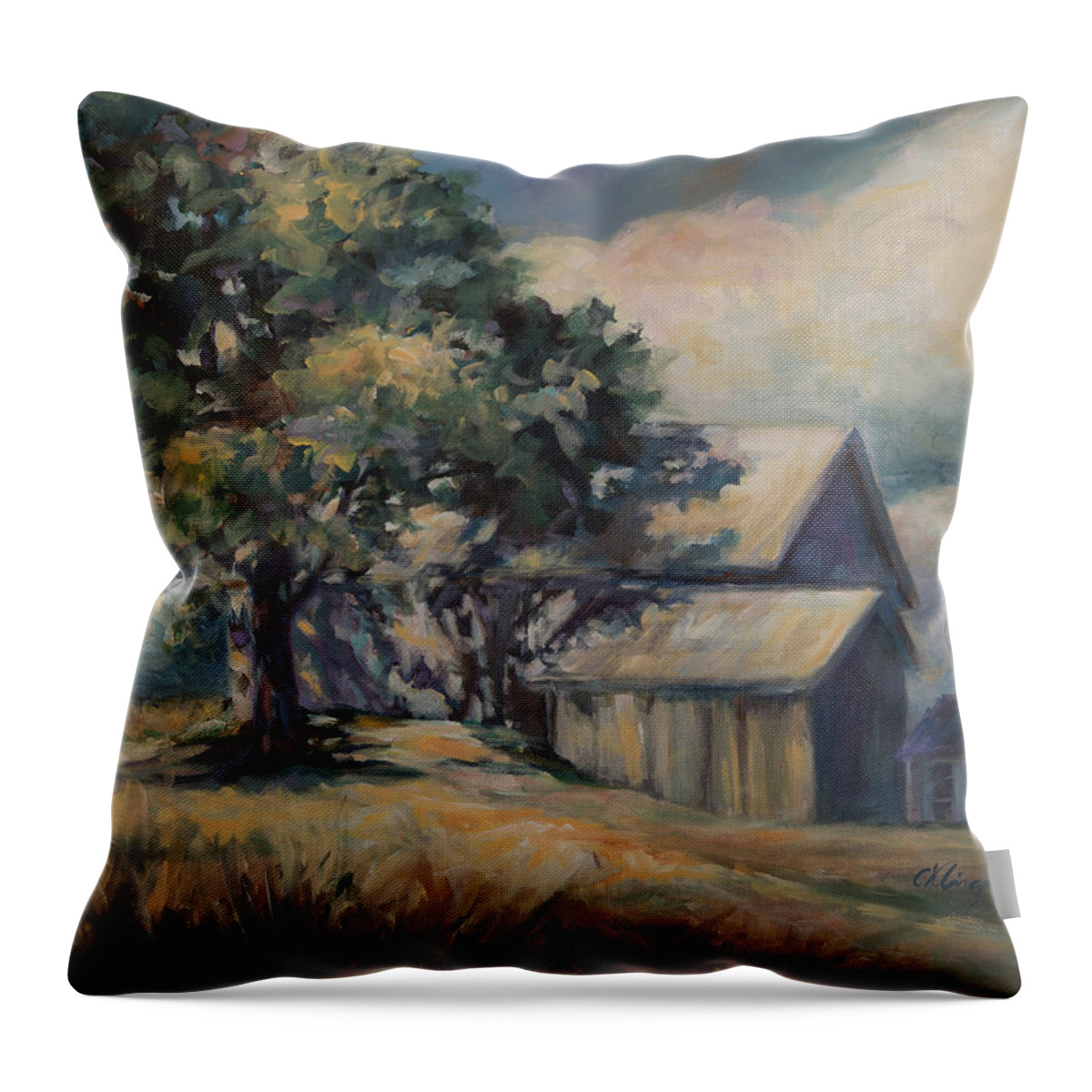 Barn Throw Pillow featuring the painting The Barn at the Corner by Carol Klingel