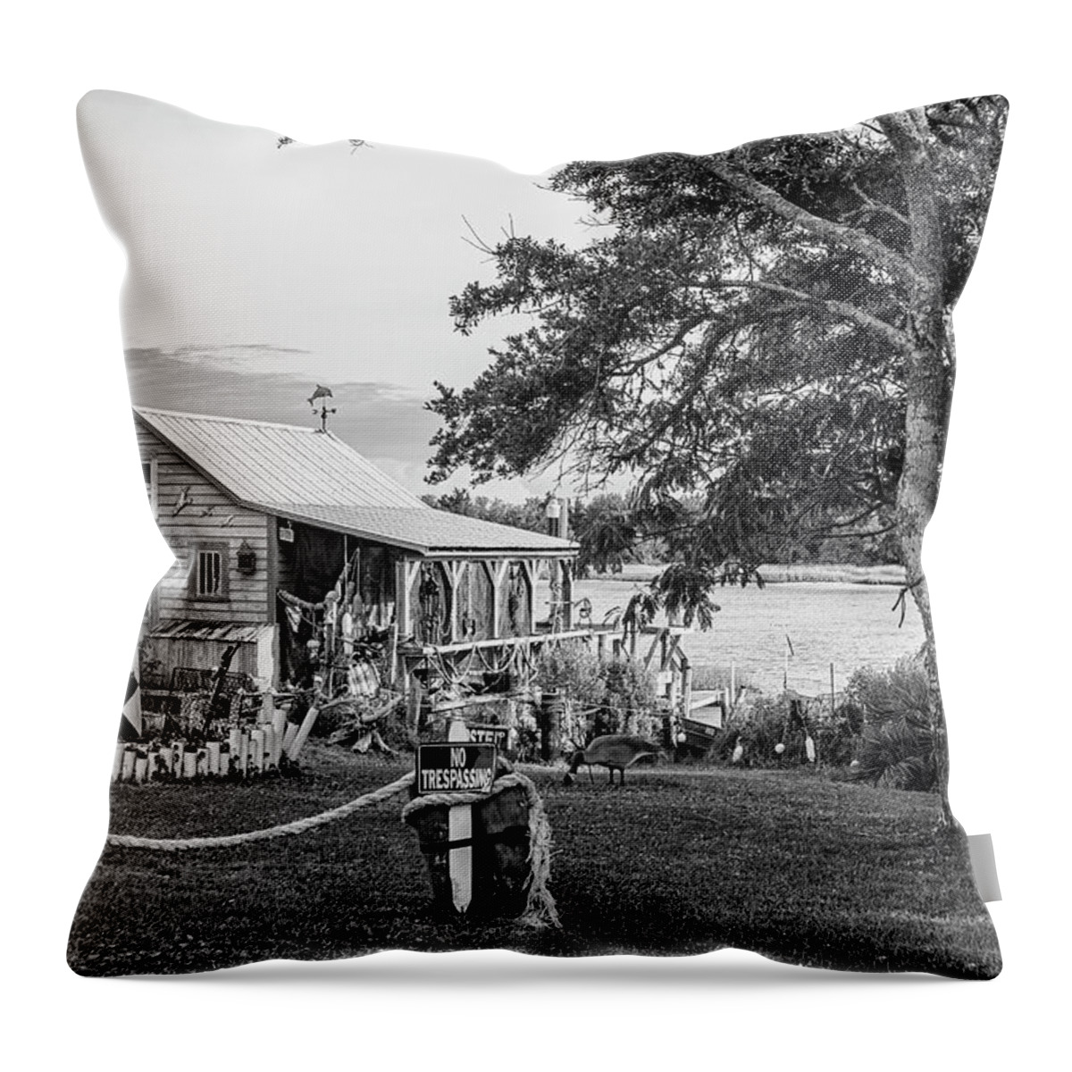 Fish House Throw Pillow featuring the photograph The Beaufort North Carolina Fish House on Taylor's Creek by Bob Decker