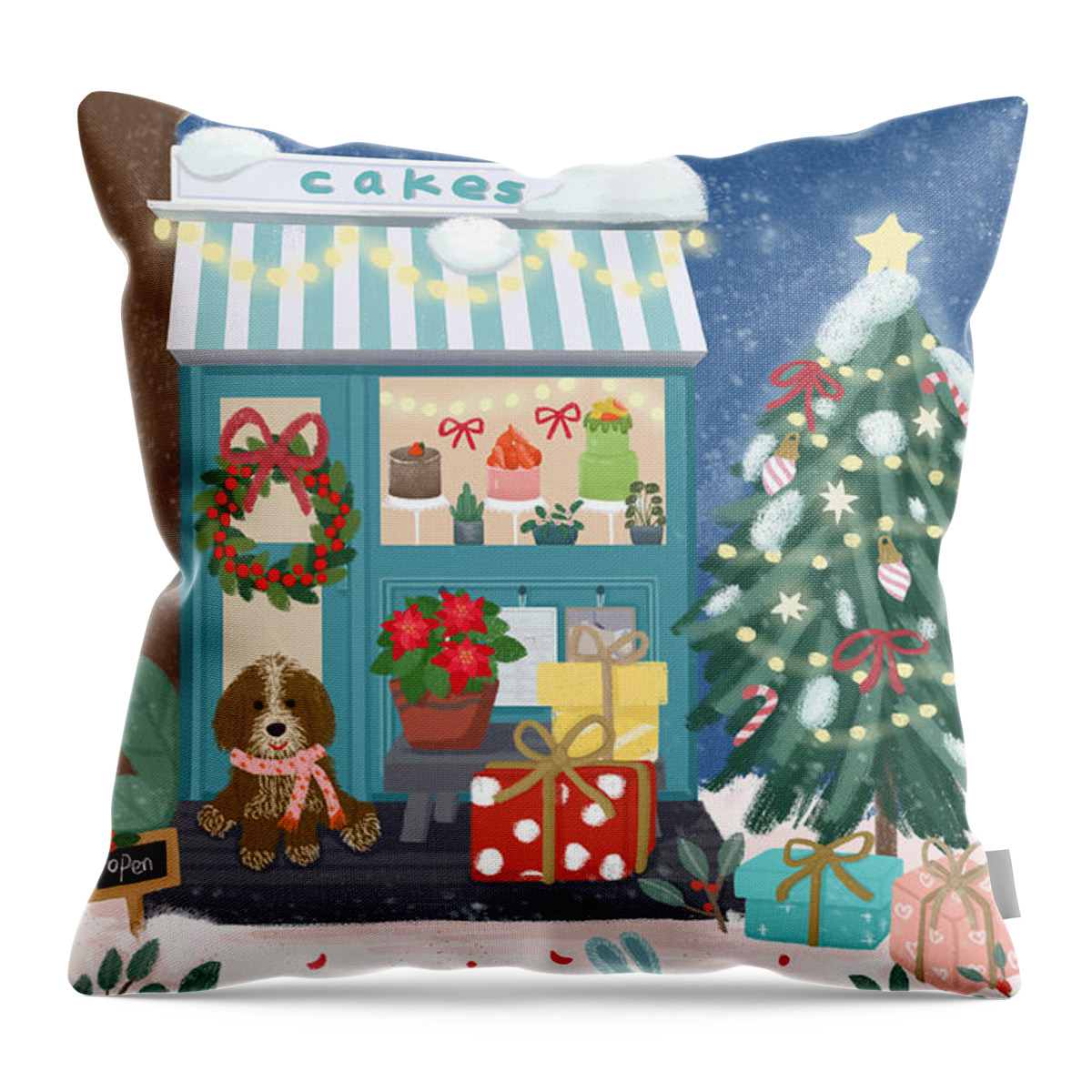 Christmas Throw Pillow featuring the drawing The best holiday by Min fen Zhu