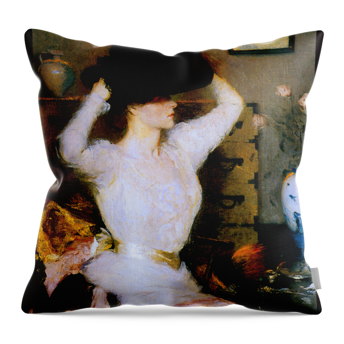 Benson Throw Pillow featuring the painting The Black Hat 1904 by Frank Benson