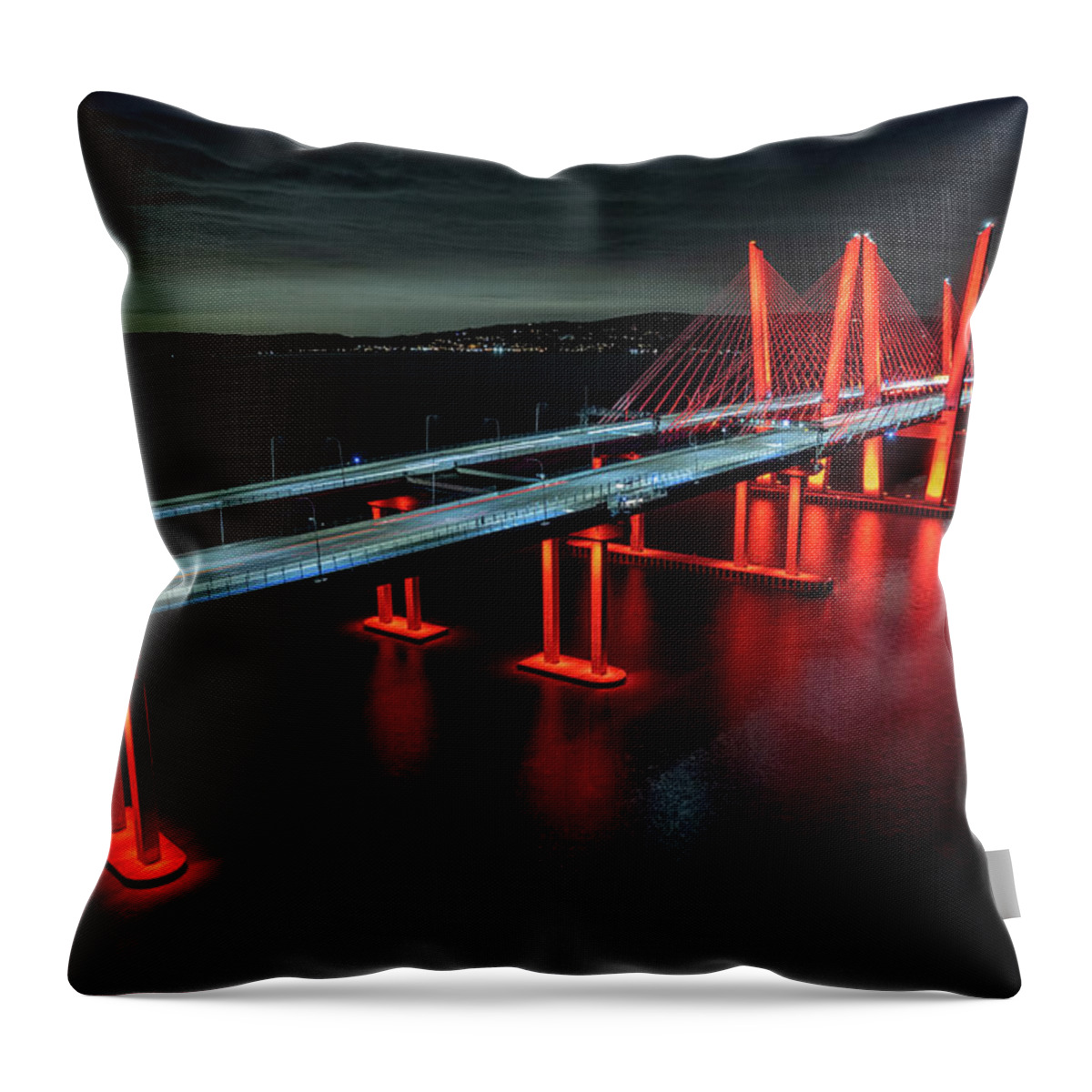 Hudson River Throw Pillow featuring the photograph The Bridge in Red by Kevin Suttlehan