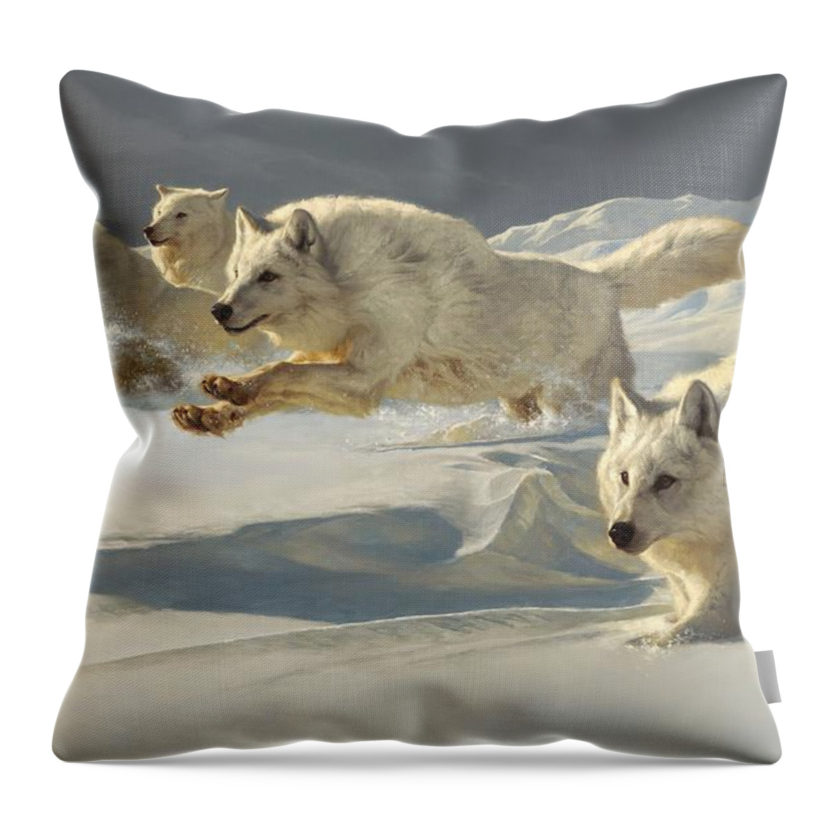 Wolf Throw Pillow featuring the painting The Chase by Greg Beecham