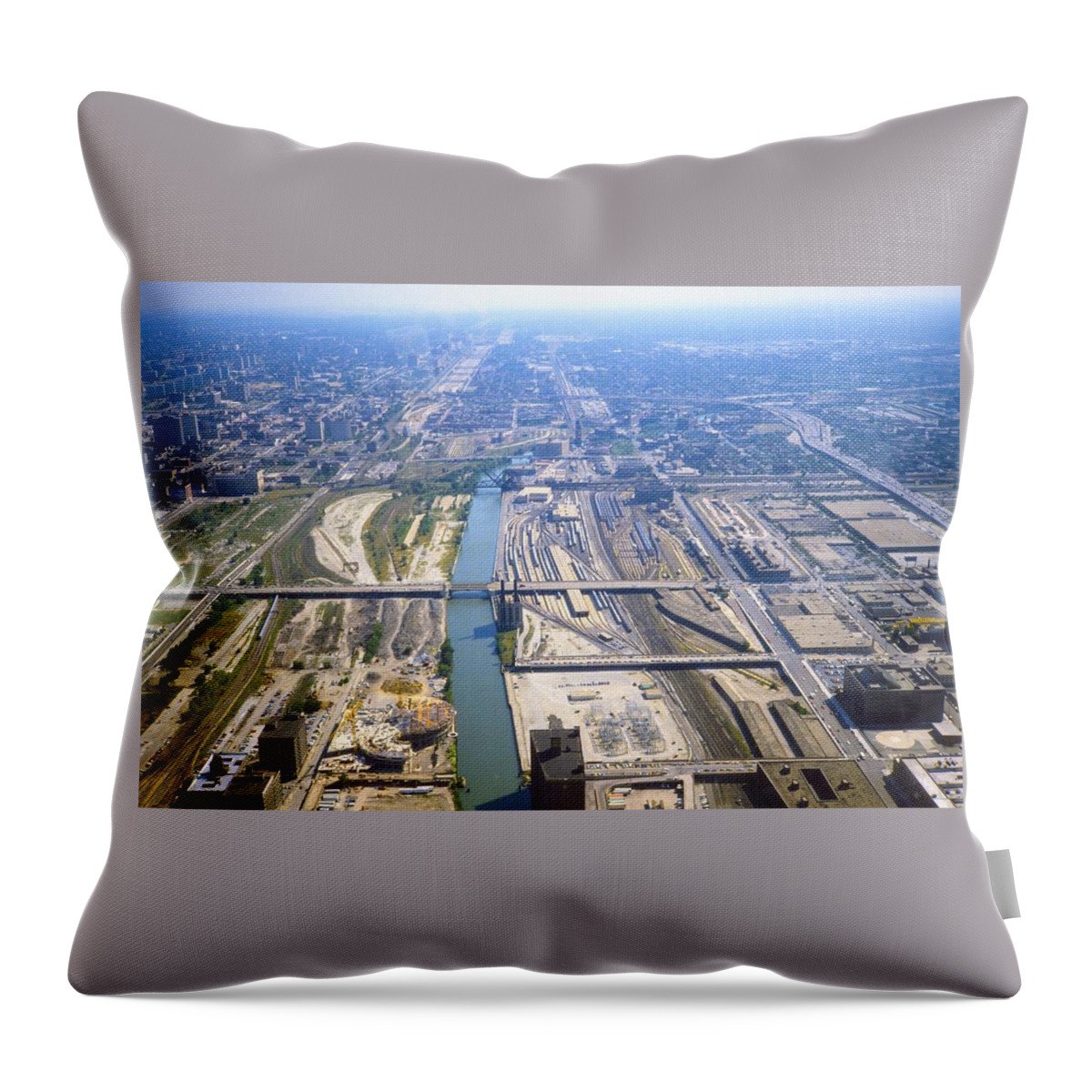  Throw Pillow featuring the photograph The Chicago Rail Freight Yards in 1984 by Gordon James