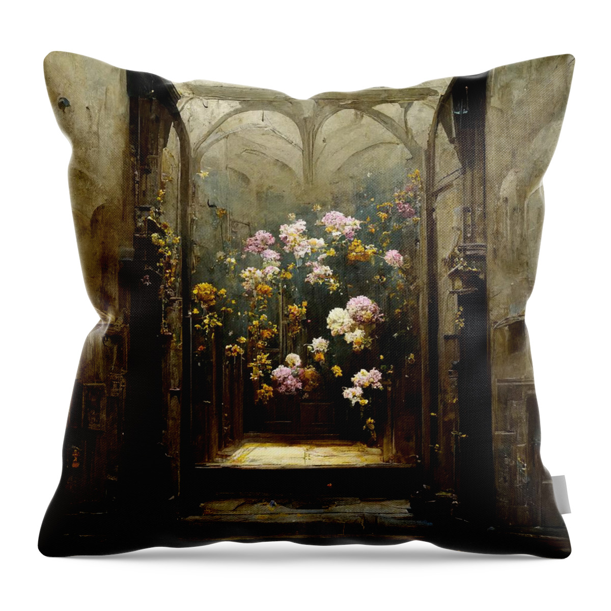 Flowers Throw Pillow featuring the digital art The Conservatory by Nickleen Mosher