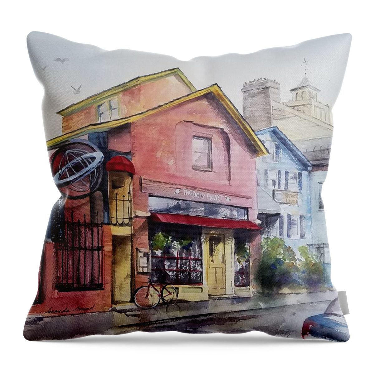 Burlington Throw Pillow featuring the painting The Daily Planet by Amanda Amend