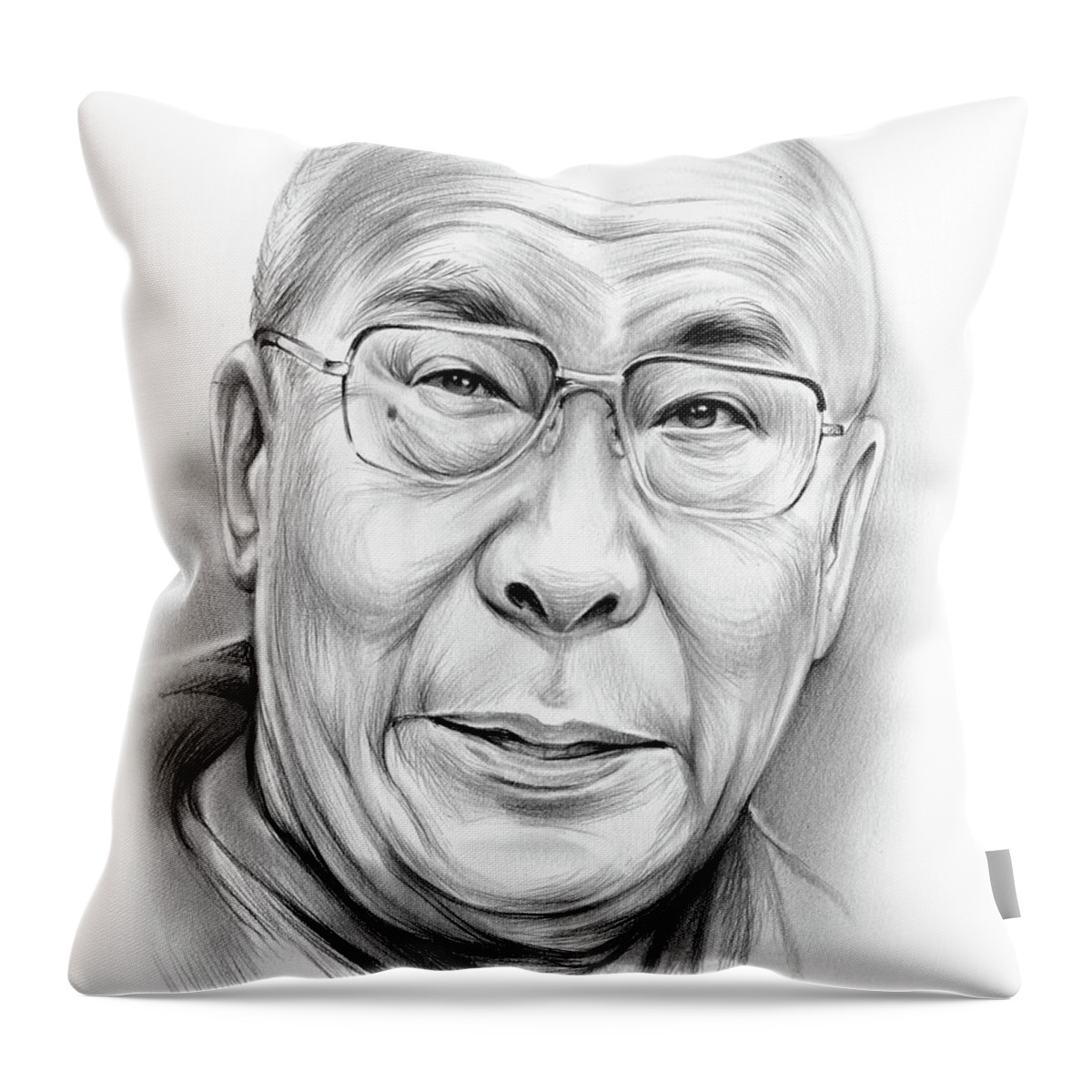 Peace Throw Pillow featuring the drawing The Dalai Lama by Greg Joens