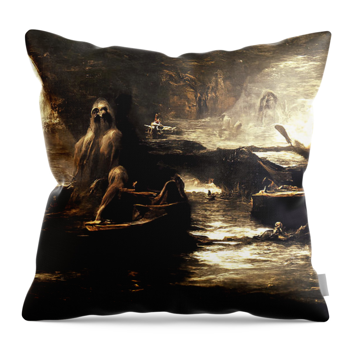 Styx Throw Pillow featuring the painting The damned souls of the River Styx, 01 by AM FineArtPrints