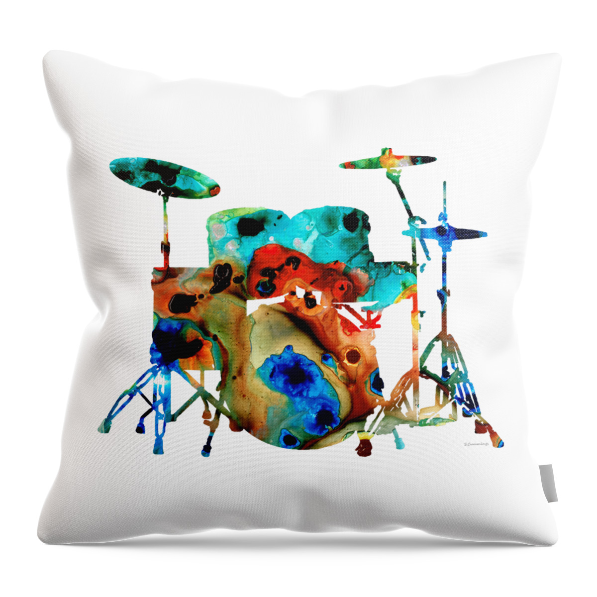 Drum Throw Pillow featuring the painting The Drums - Music Art By Sharon Cummings by Sharon Cummings