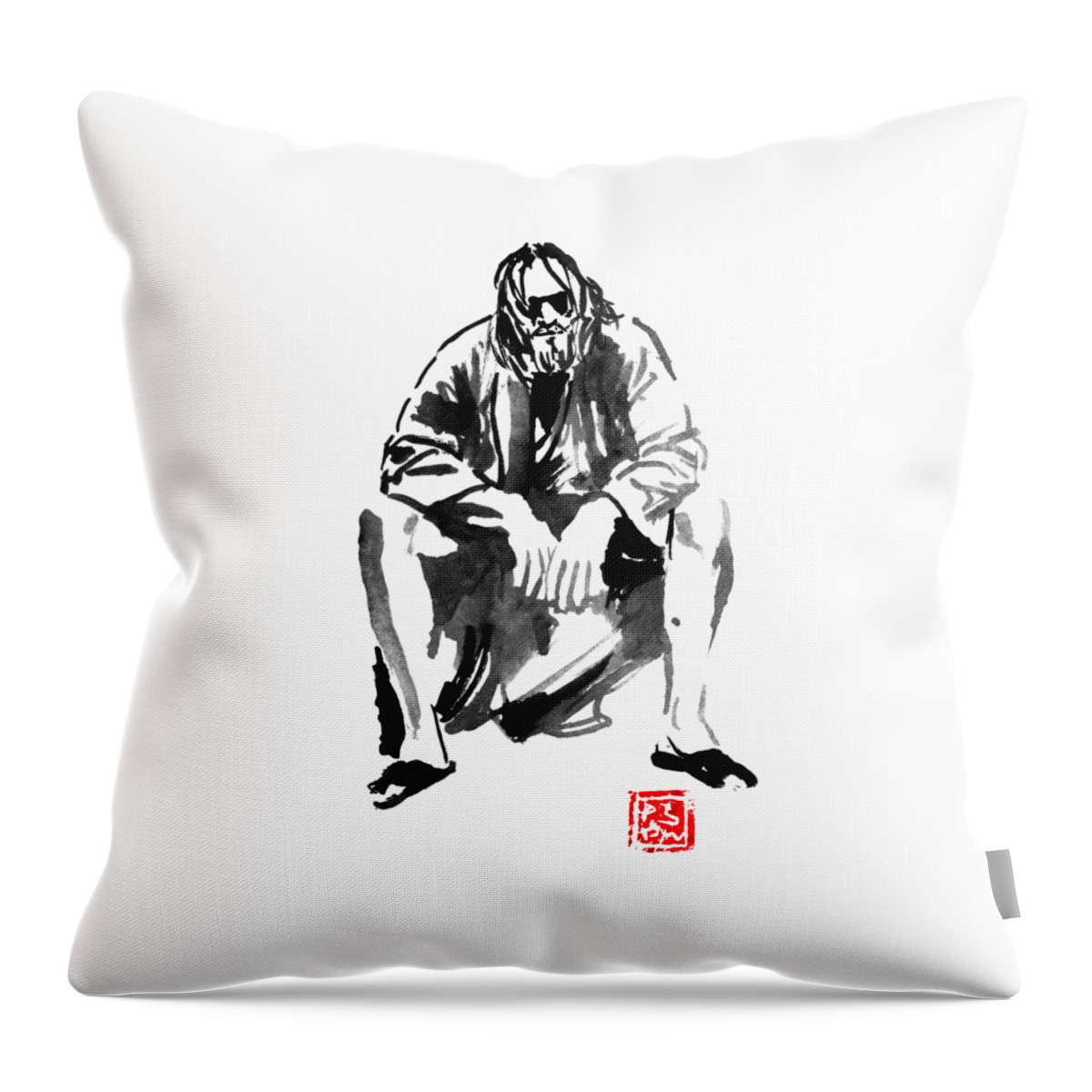 The Dude Throw Pillow featuring the drawing The Dude 03 by Pechane Sumie