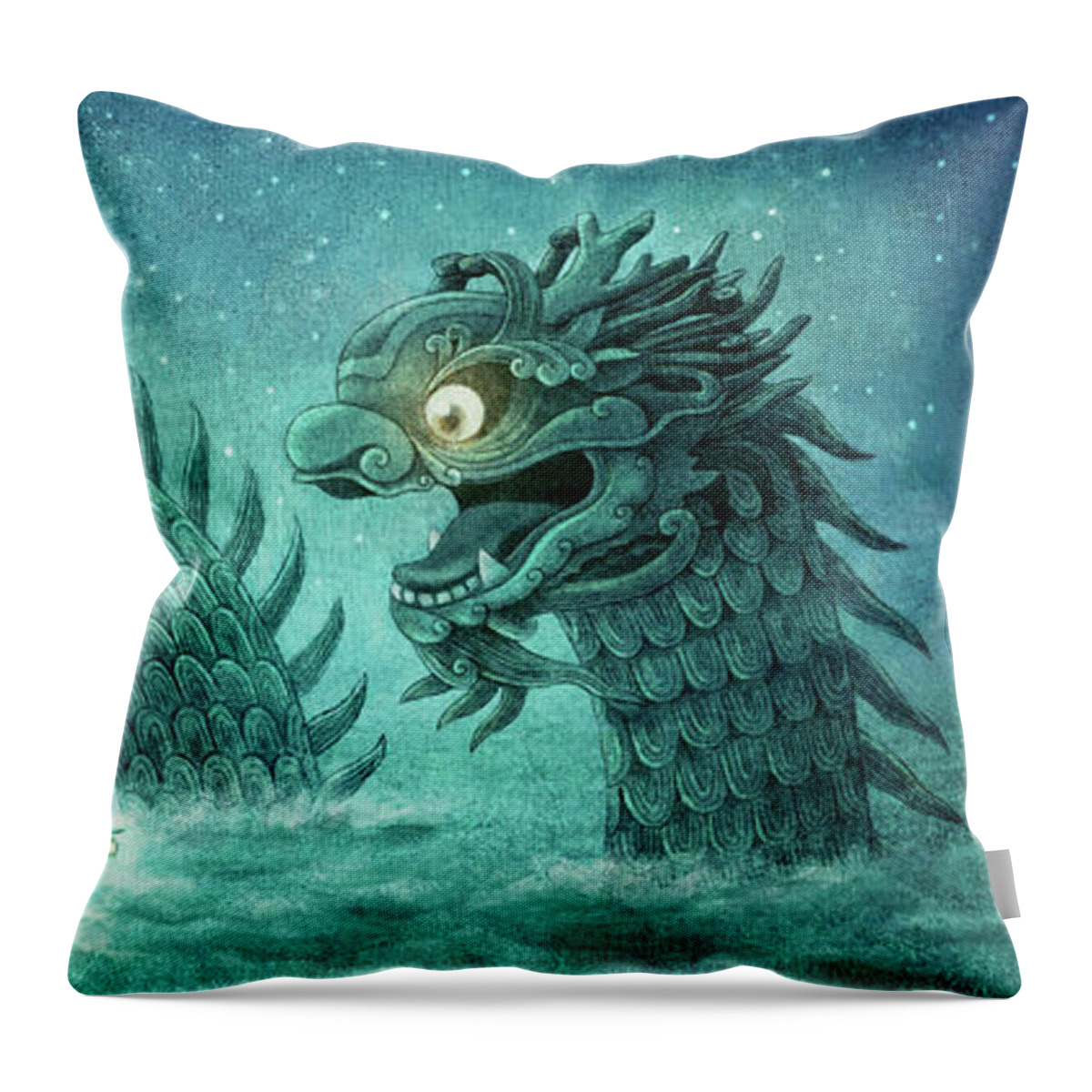 Dragon Throw Pillow featuring the drawing The Dumpling Dragon by Eric Fan