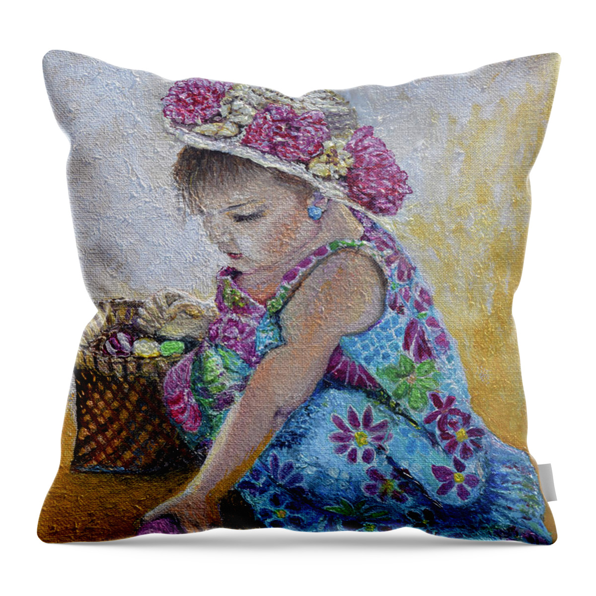 Easter Throw Pillow featuring the painting The Easter Bonnet by Toni Willey
