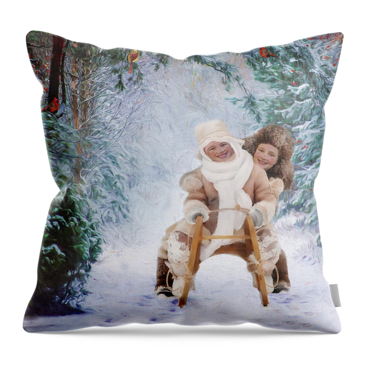 Paintings Of Children Throw Pillow featuring the mixed media The Enchanted Forest by Colleen Taylor